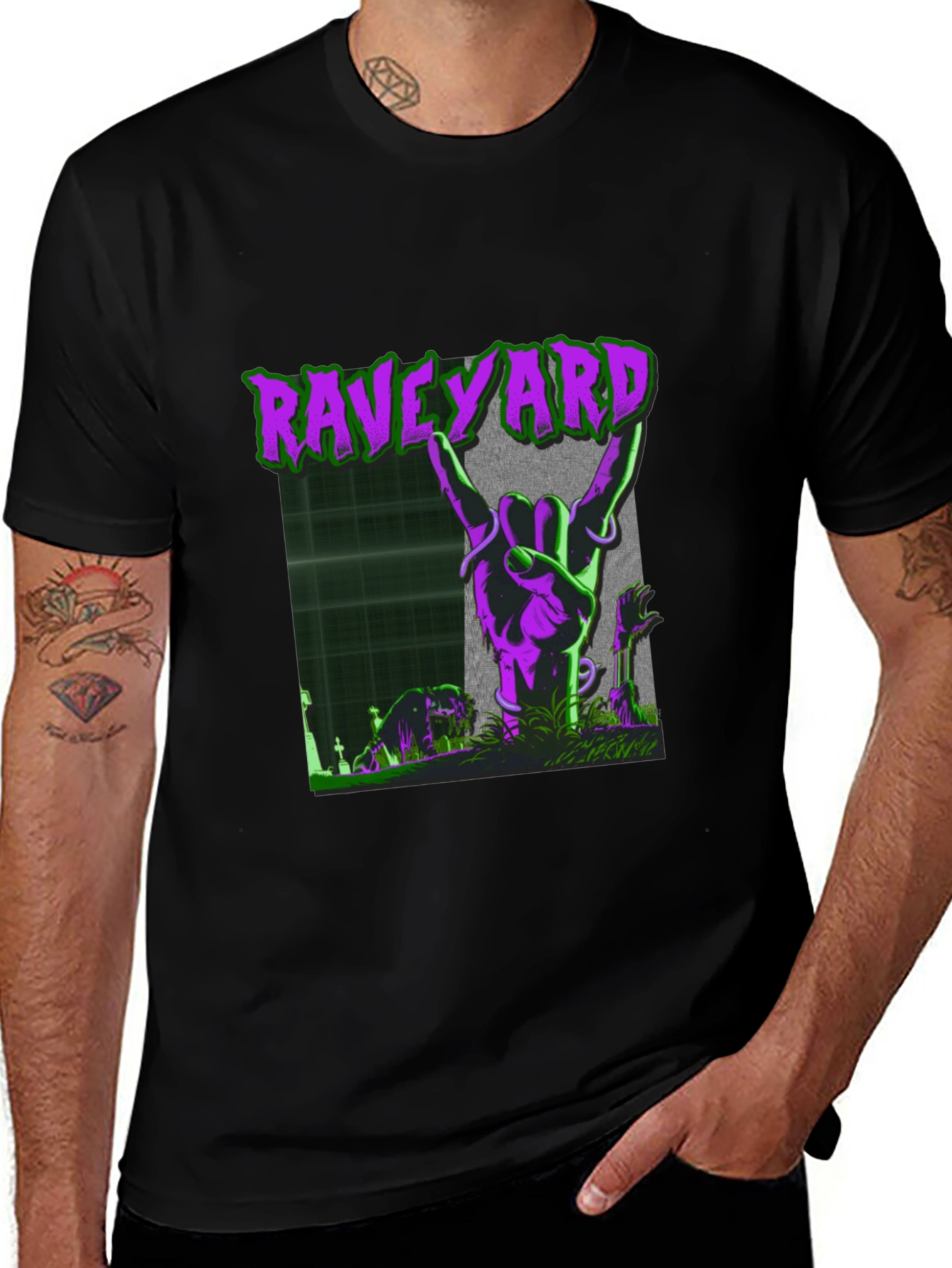 Raveyard Graphic Tee - Rock Hand Zombie T-Shirt