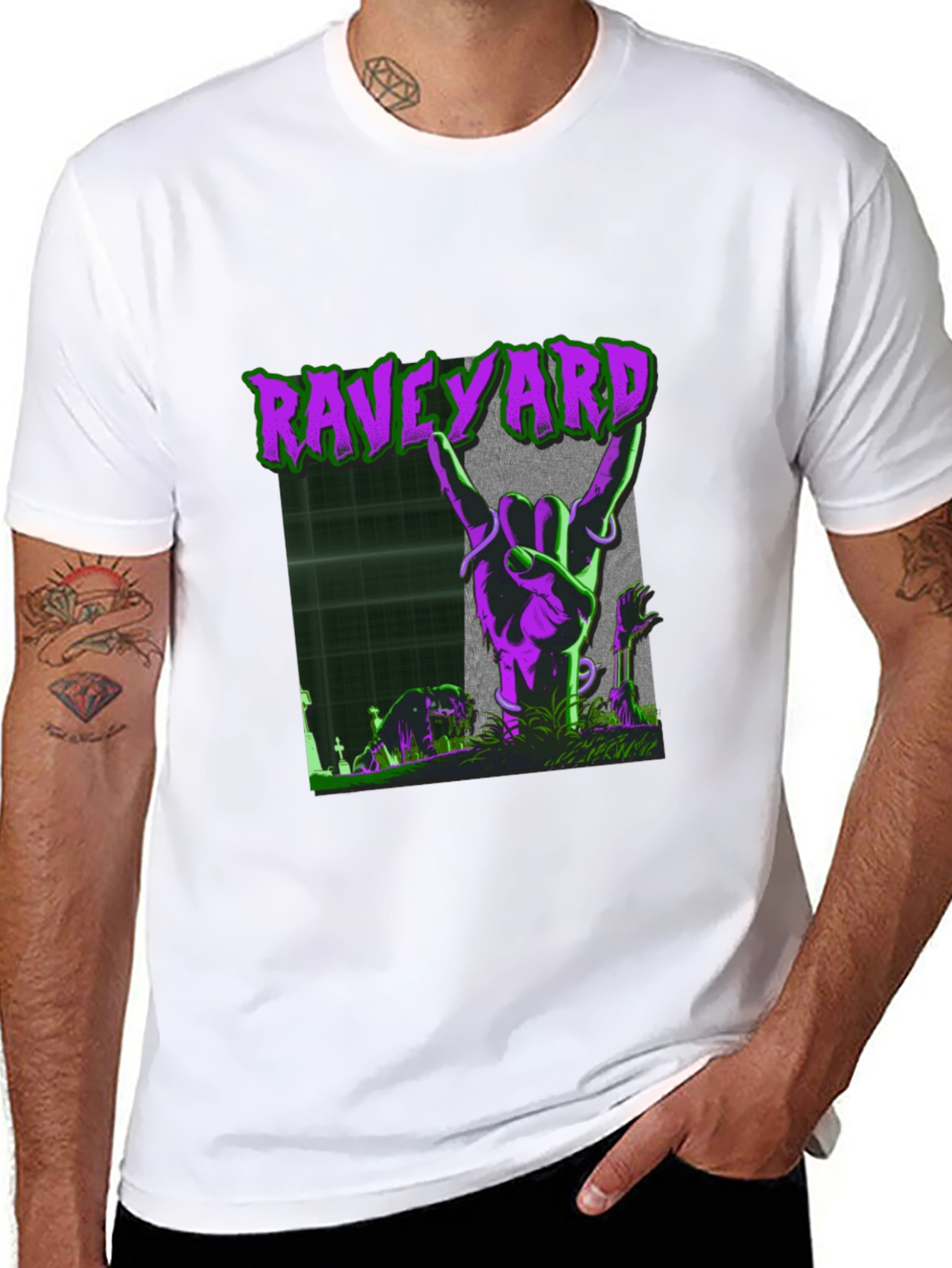 Raveyard Graphic Tee - Rock Hand Zombie T-Shirt