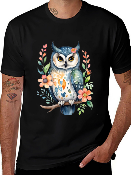 Owl Floral T-Shirt - Cute & Stylish Black Tee