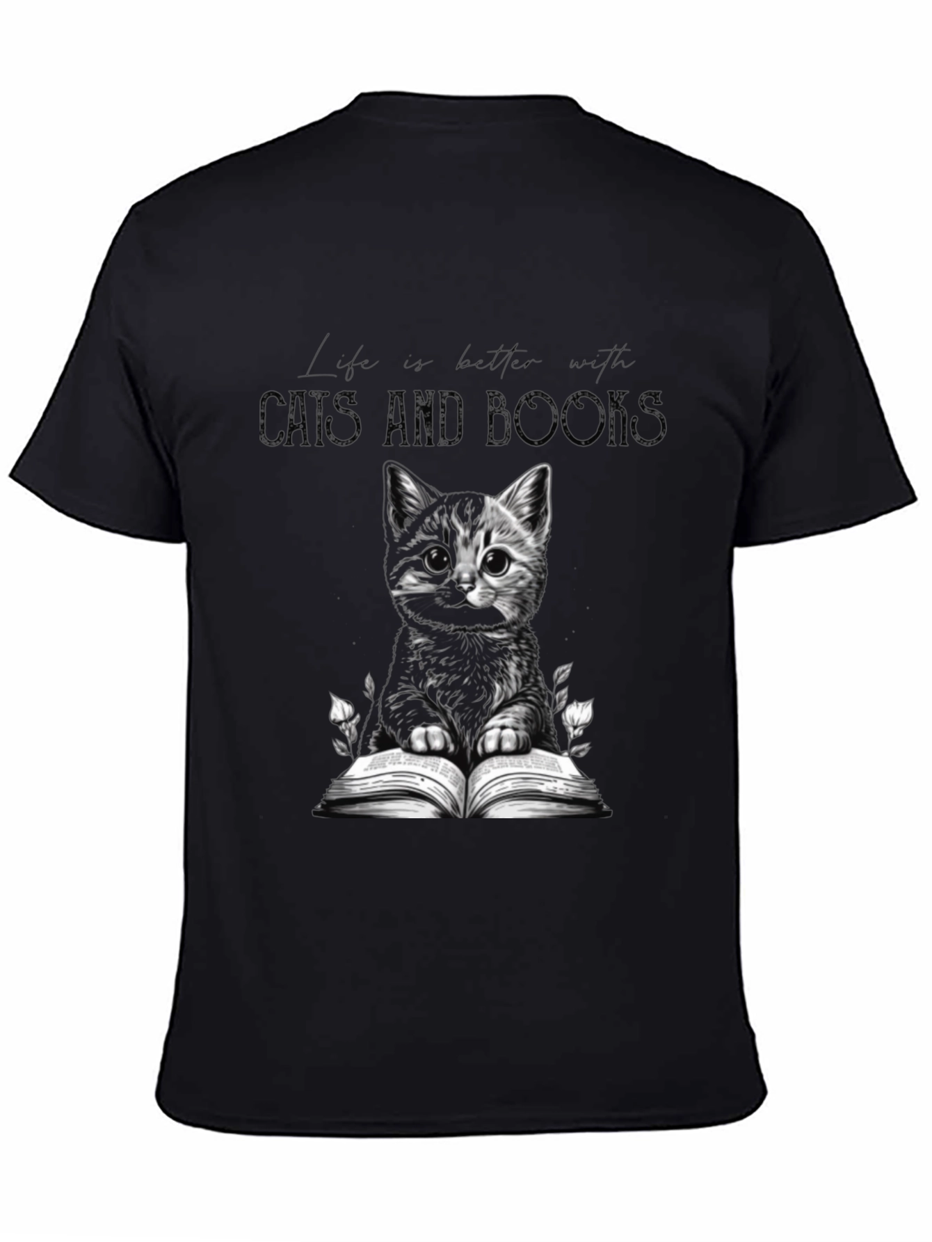 Cats and Books Black Graphic Tee