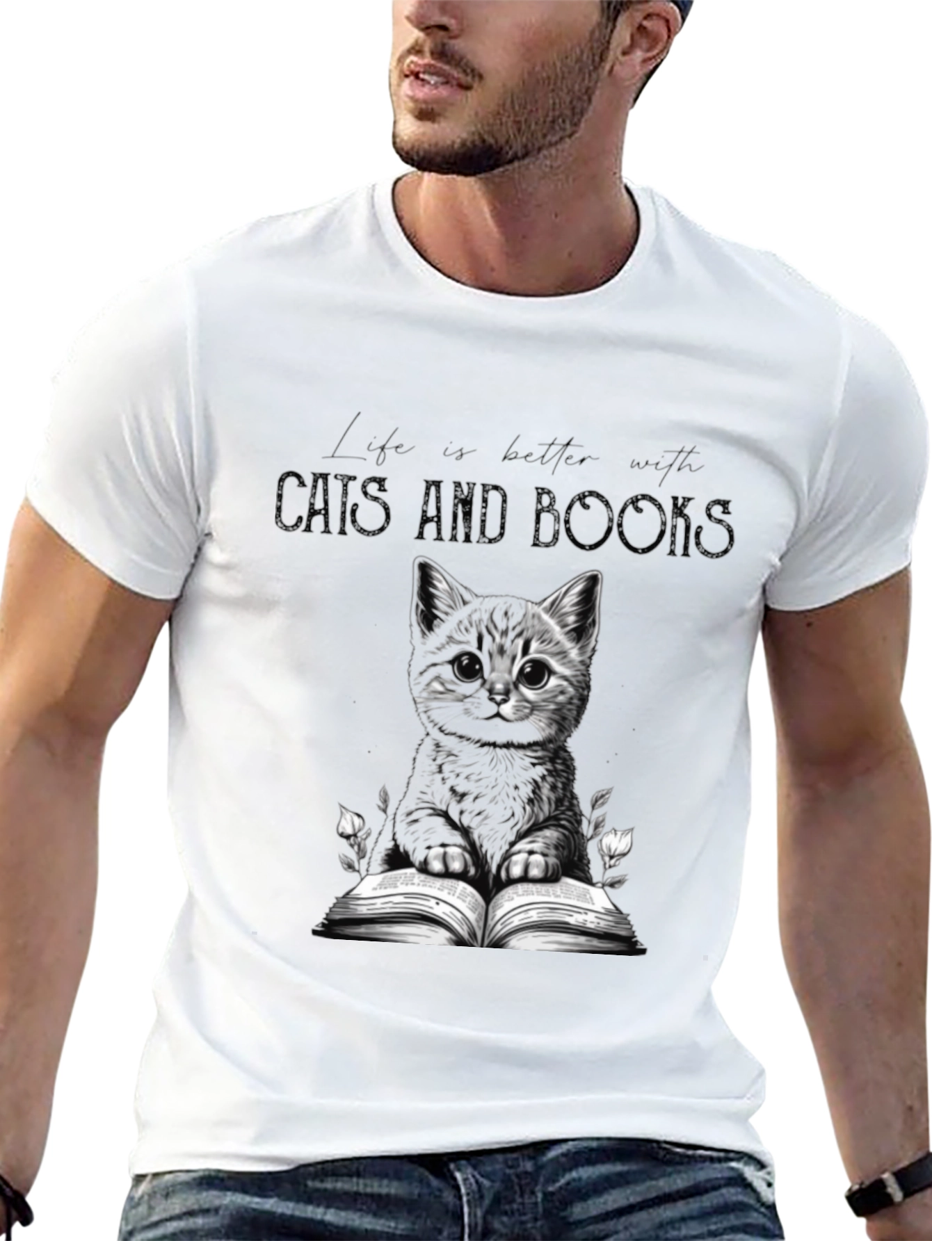 Cats and Books Black Graphic Tee