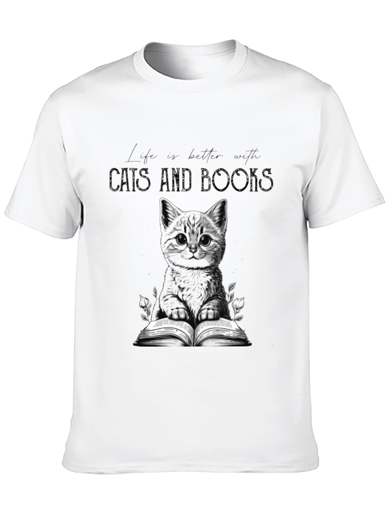 Cats and Books Black Graphic Tee