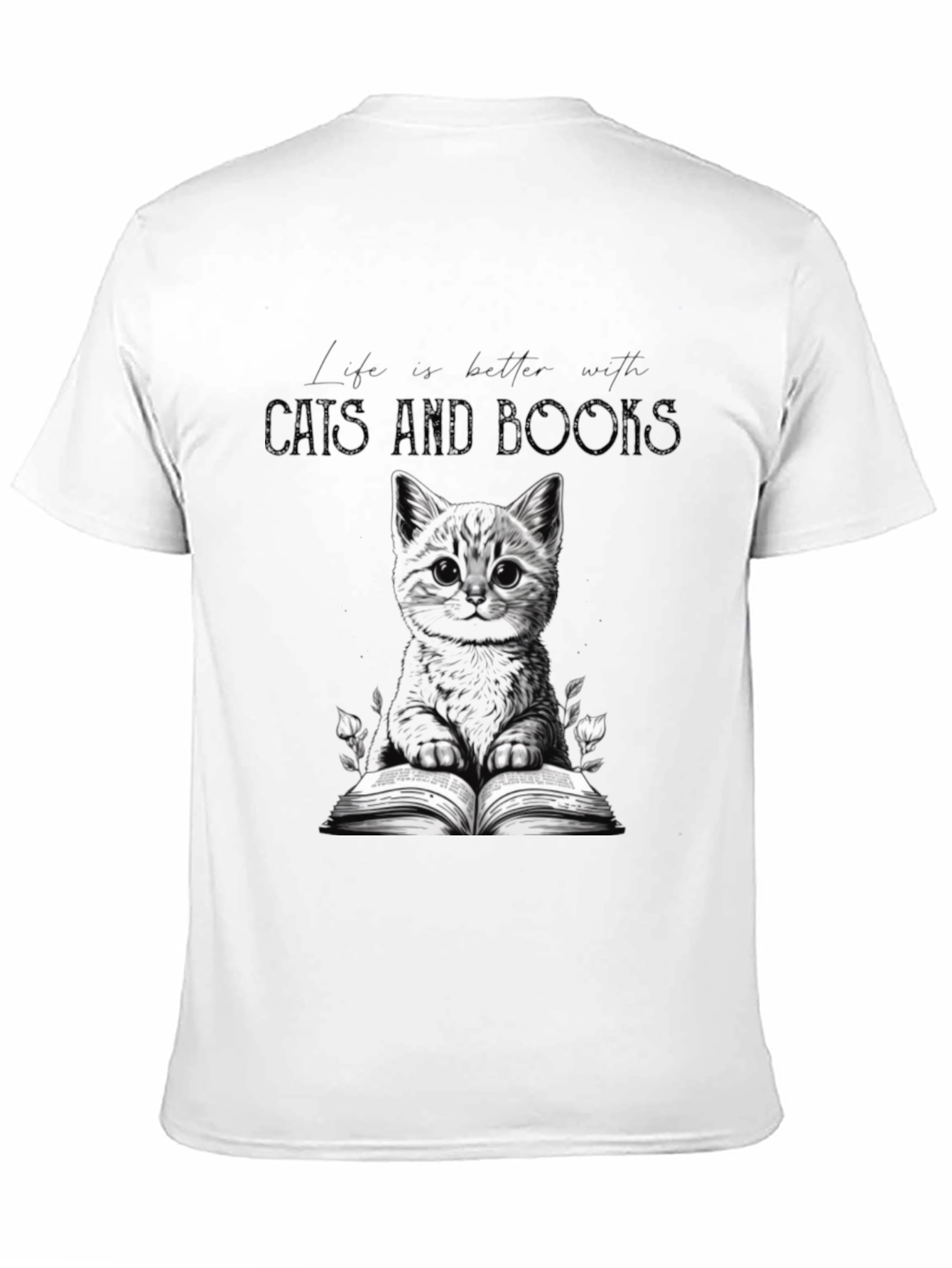 Cats and Books Black Graphic Tee