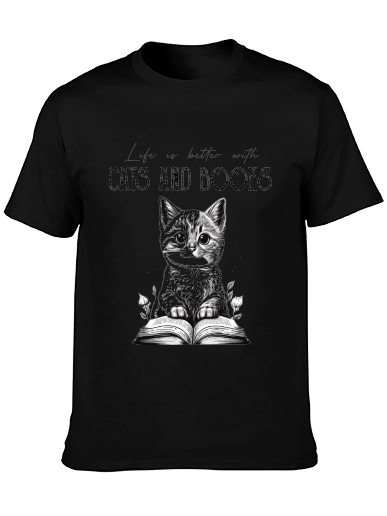 Cats and Books Black Graphic Tee