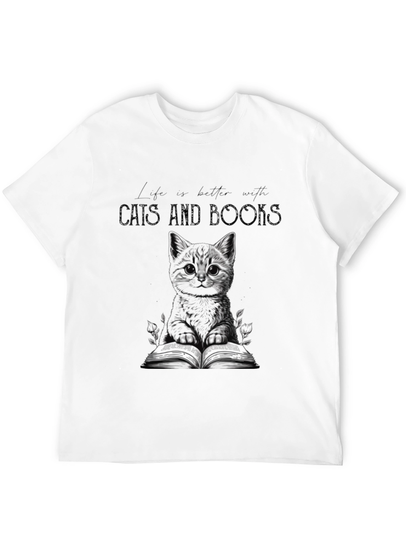 Cats and Books Black Graphic Tee