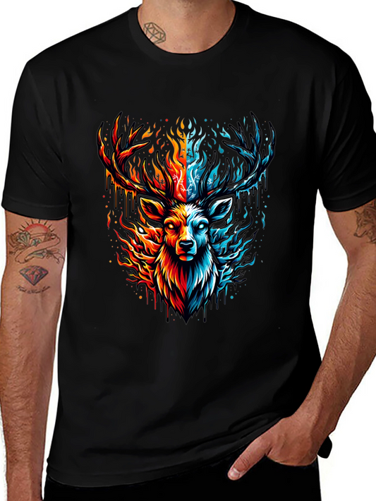 Fire & Ice Stag Graphic Tee - Bold Design