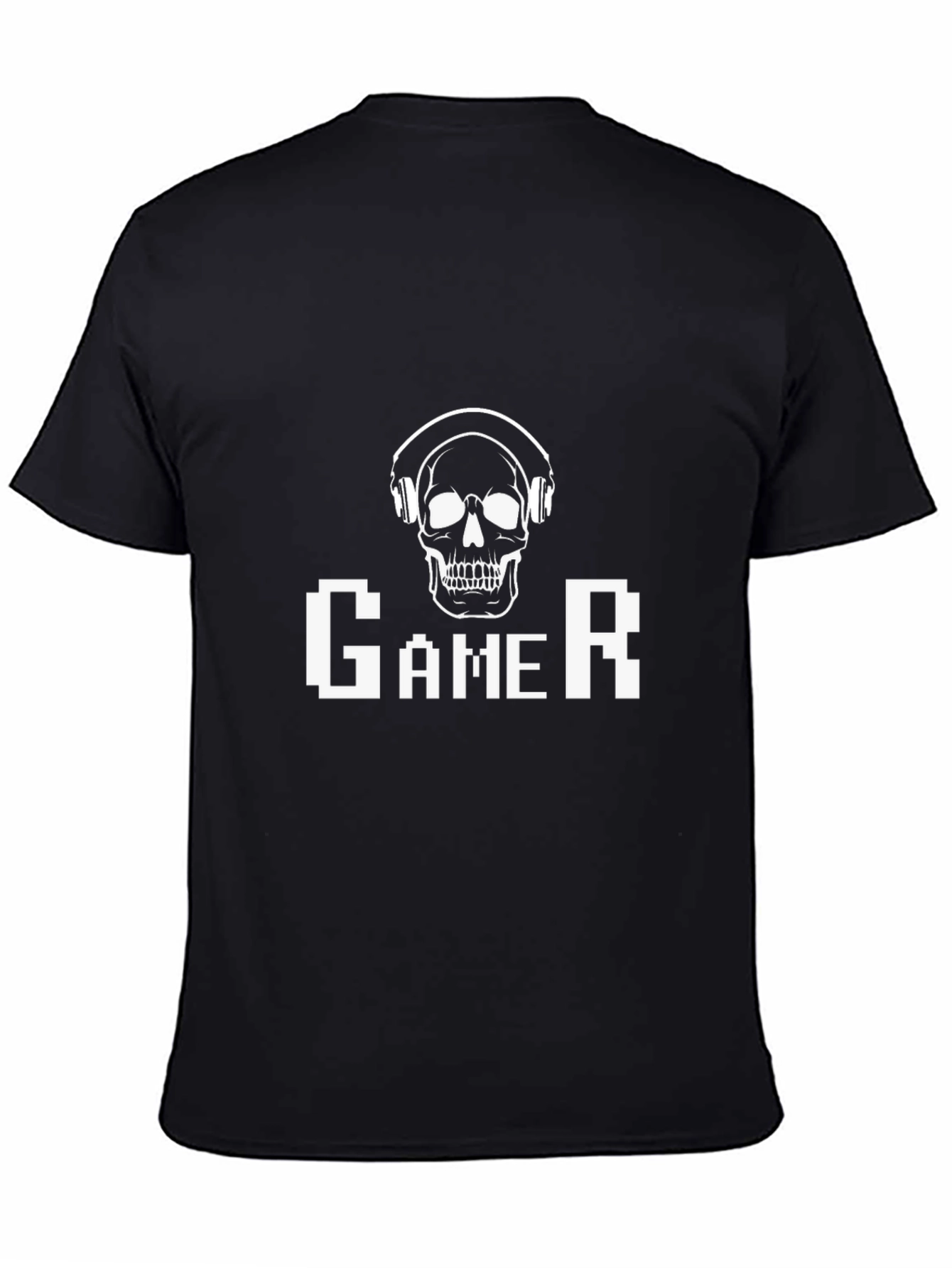 Gamer Skull Graphic Tee - Black Cotton T-Shirt