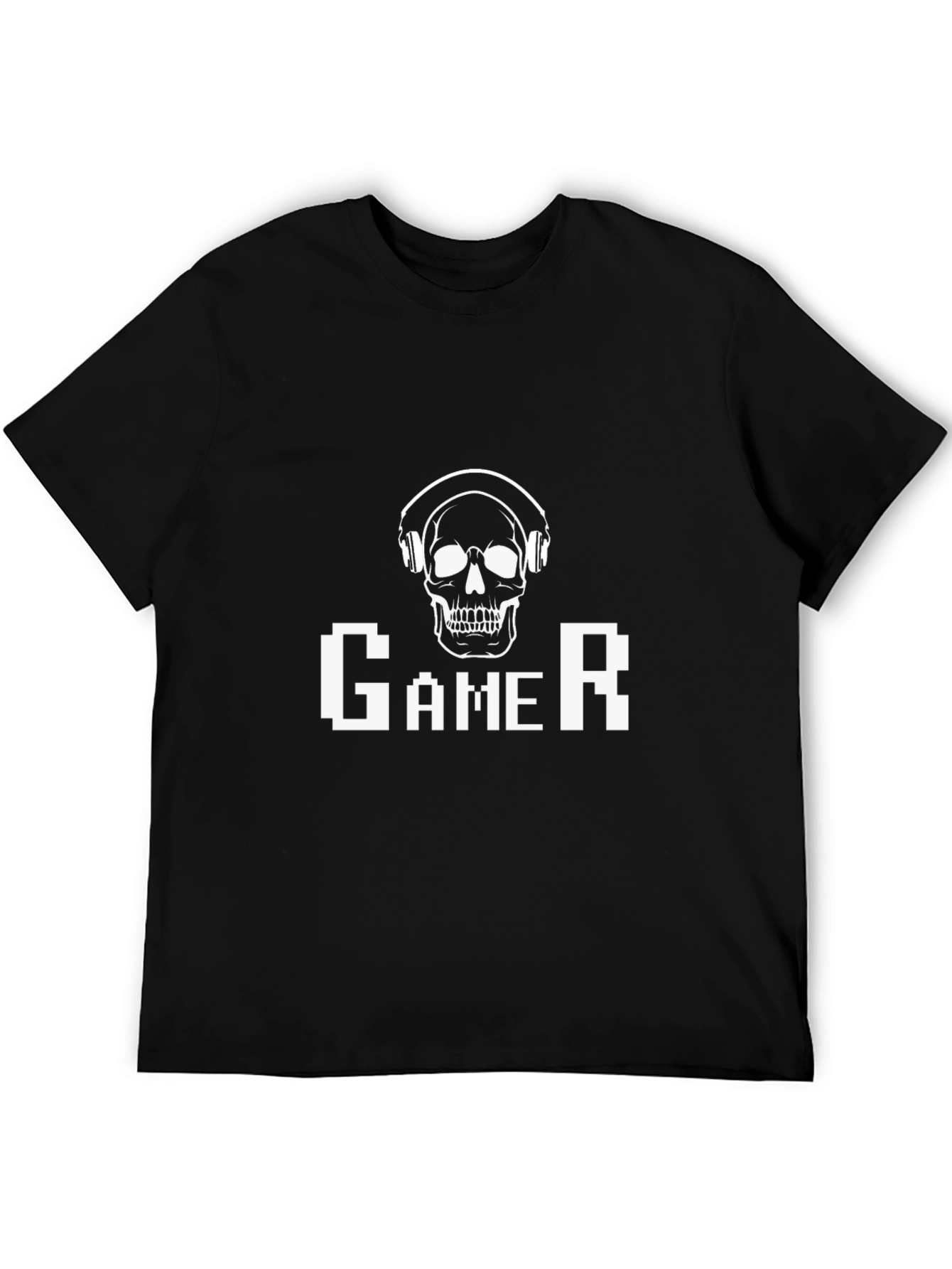 Gamer Skull Graphic Tee - Black Cotton T-Shirt