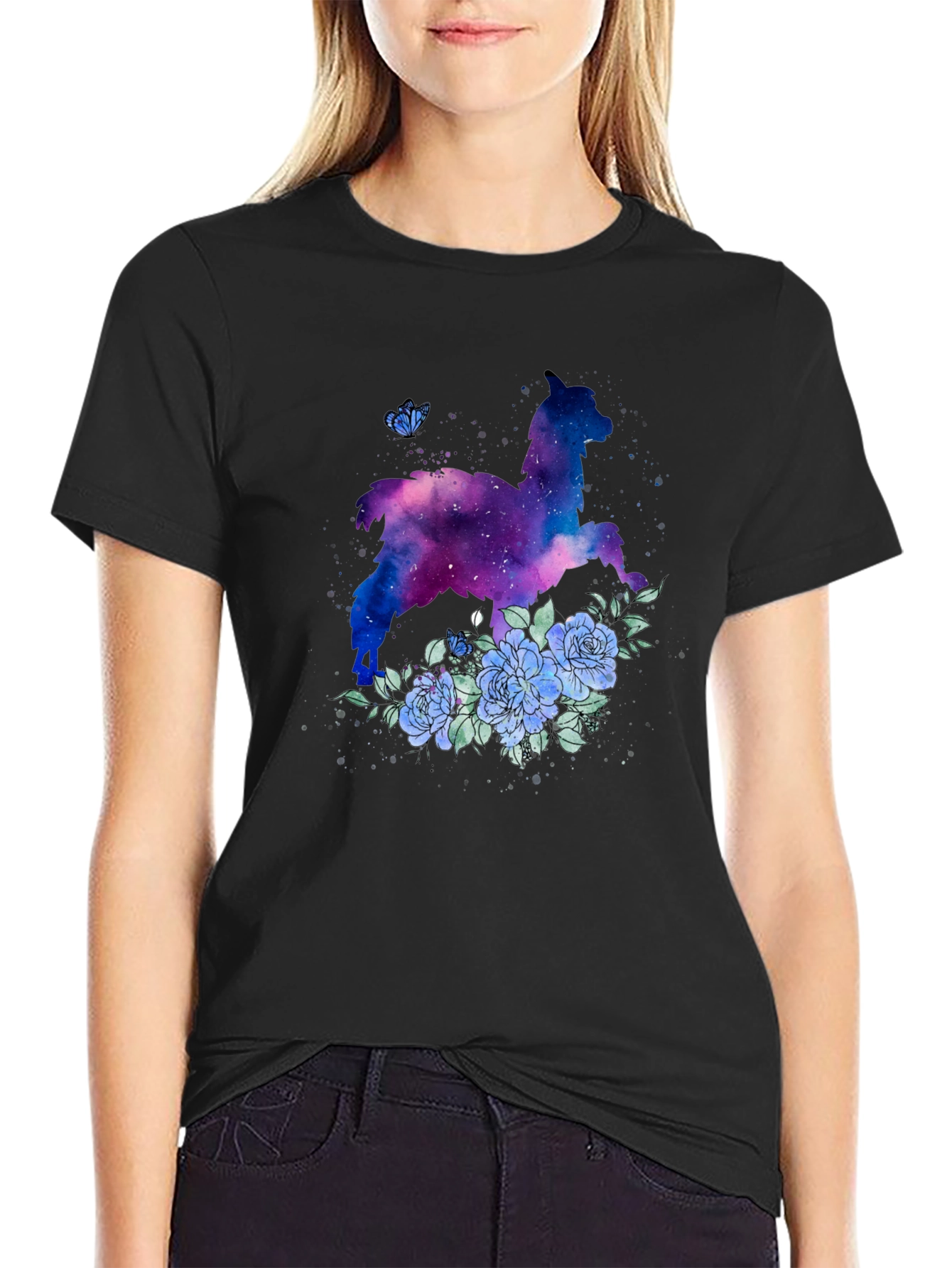 Galaxy Llama Floral T-Shirt