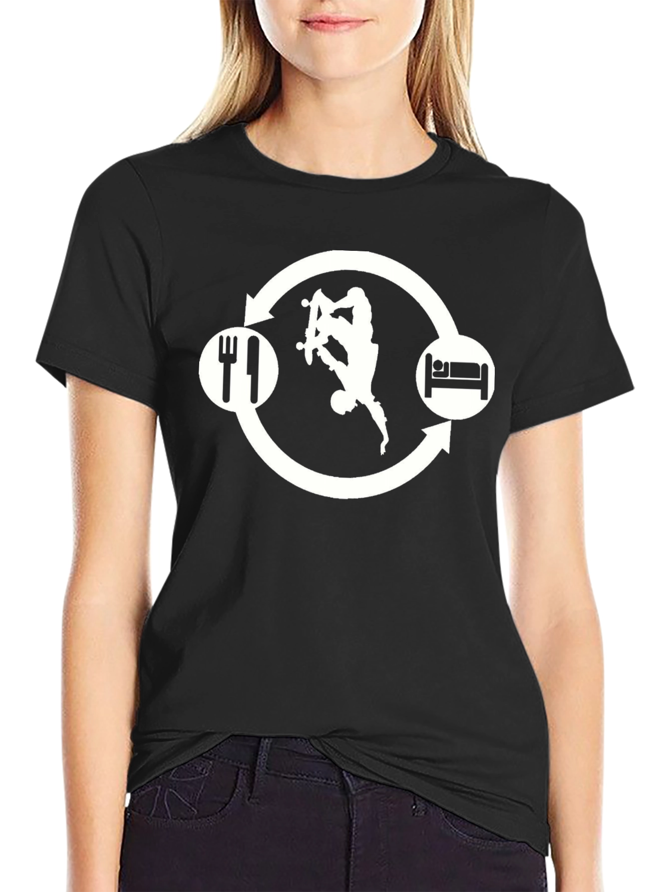 Skate Eat Sleep Repeat Black Graphic Tee