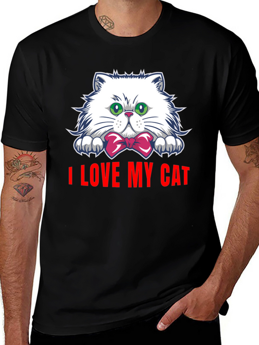 I Love My Cat Graphic Tee - Black Cotton T-Shirt