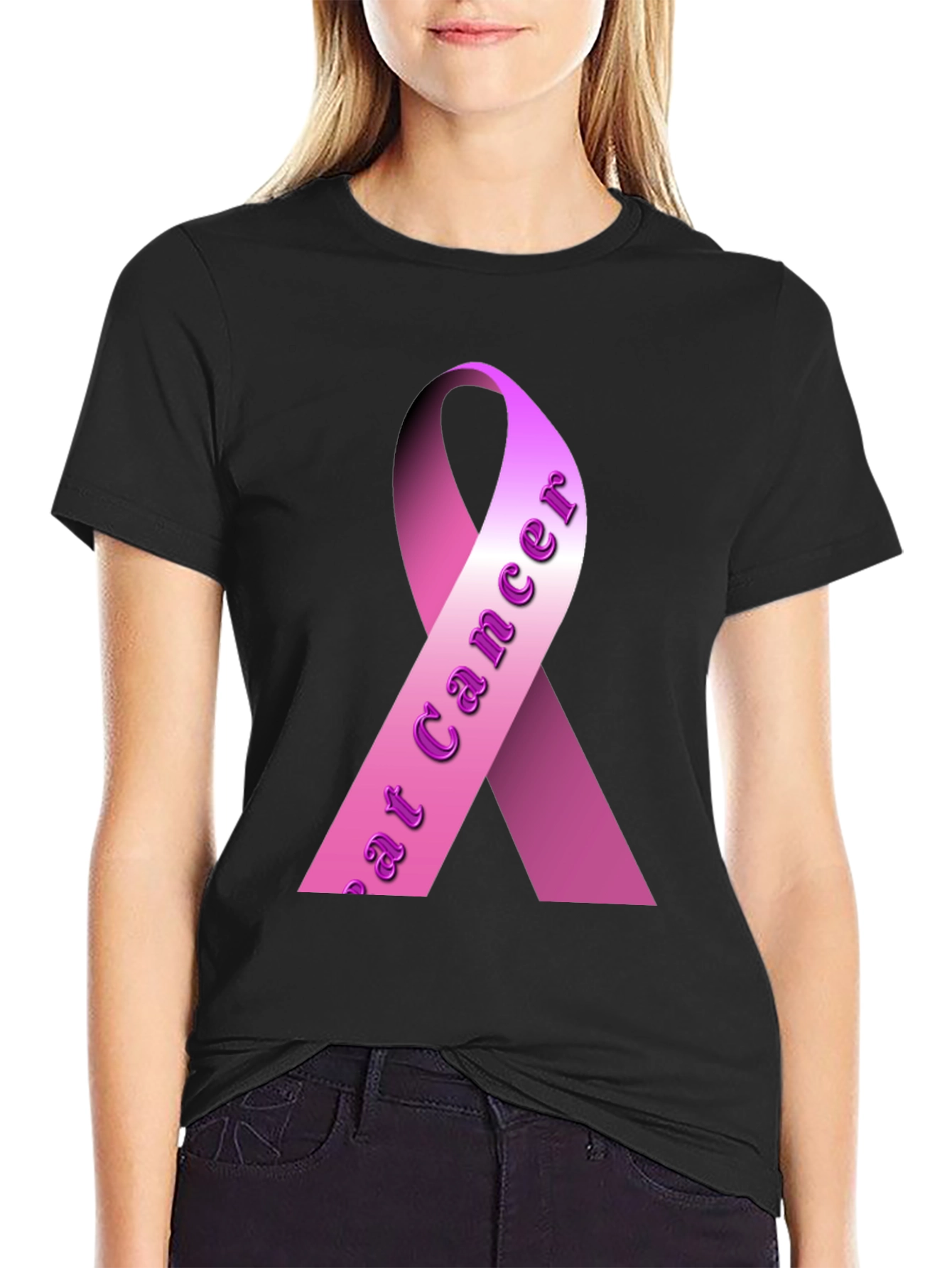 Pink Ribbon Breast Cancer Awareness Black T-Shirt