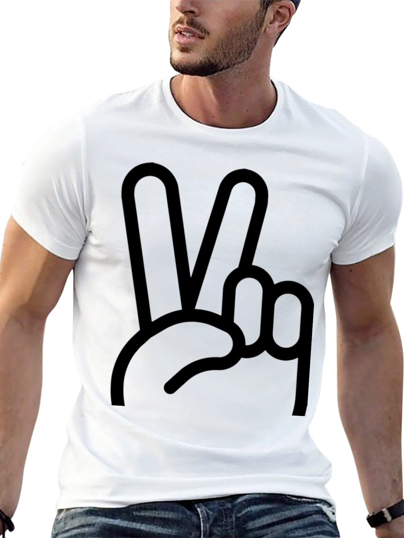 Peace Sign Graphic Tee - Black Cotton Blend Shirt