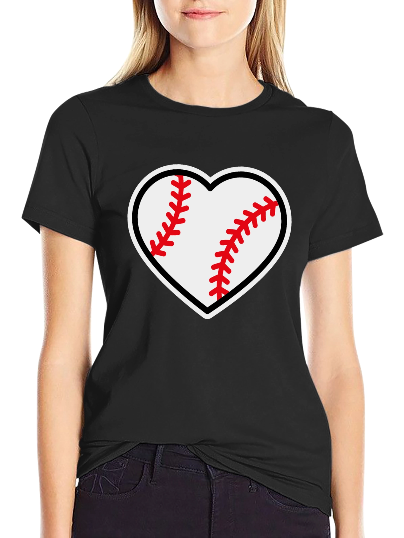Baseball Heart Graphic Tee - Black T-Shirt
