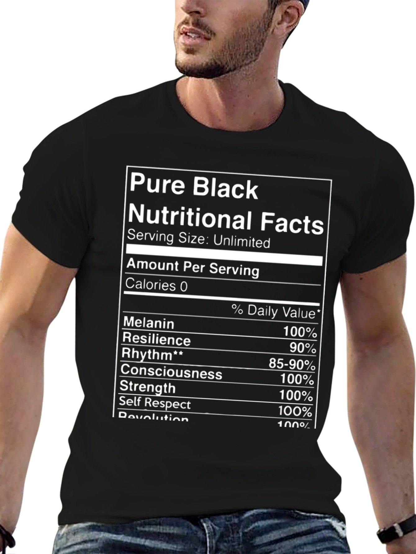 Pure Black Nutritional Facts Graphic T-Shirt