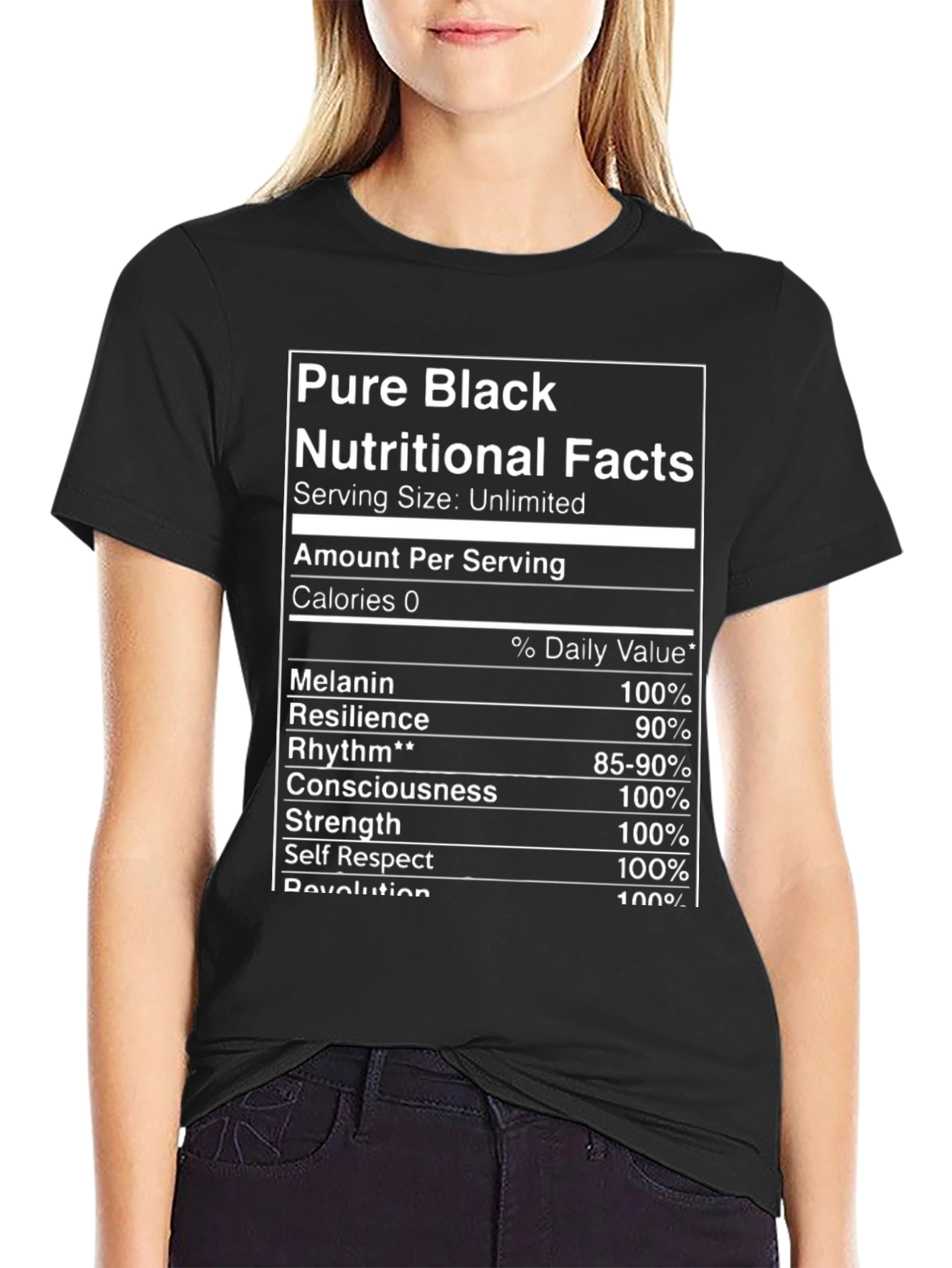 Pure Black Nutritional Facts Graphic T-Shirt