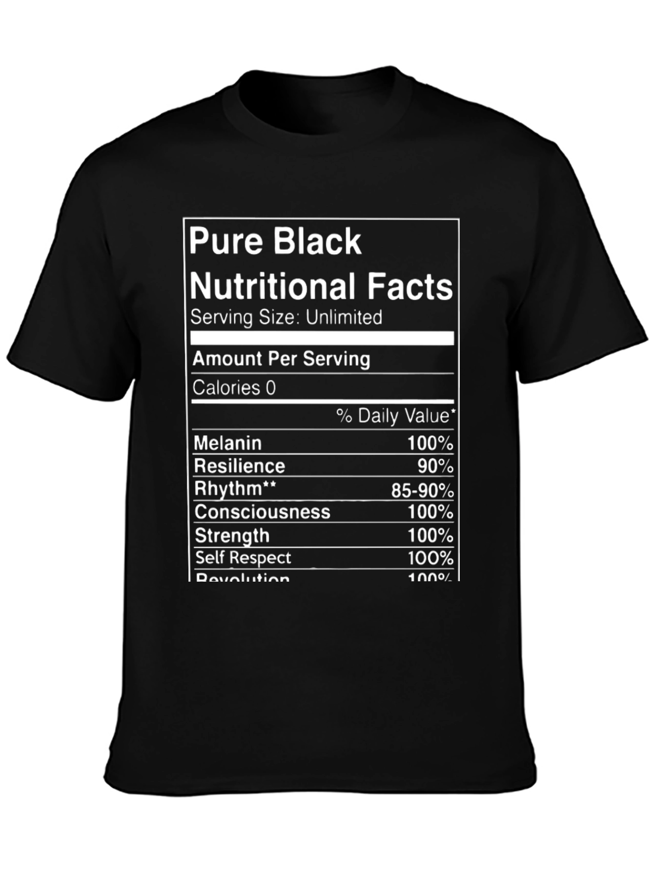 Pure Black Nutritional Facts Graphic T-Shirt