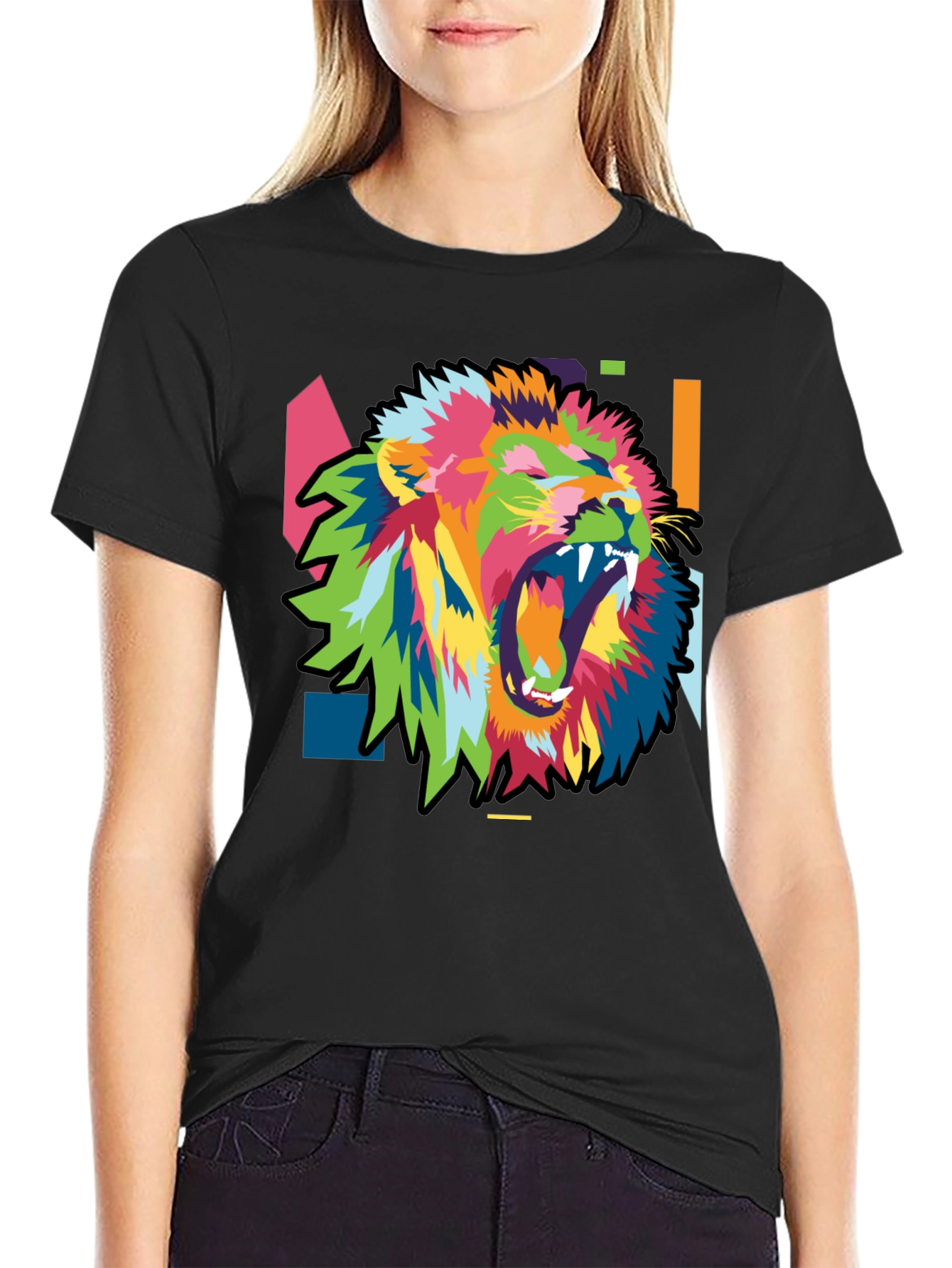 Bold Lion Graphic Print Mens Black T-Shirt