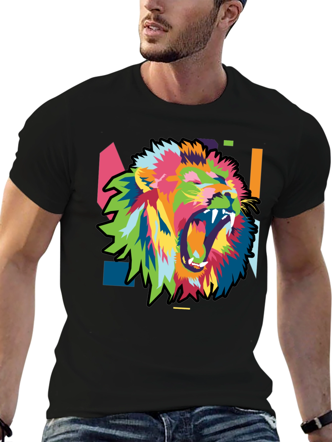 Bold Lion Graphic Print Mens Black T-Shirt