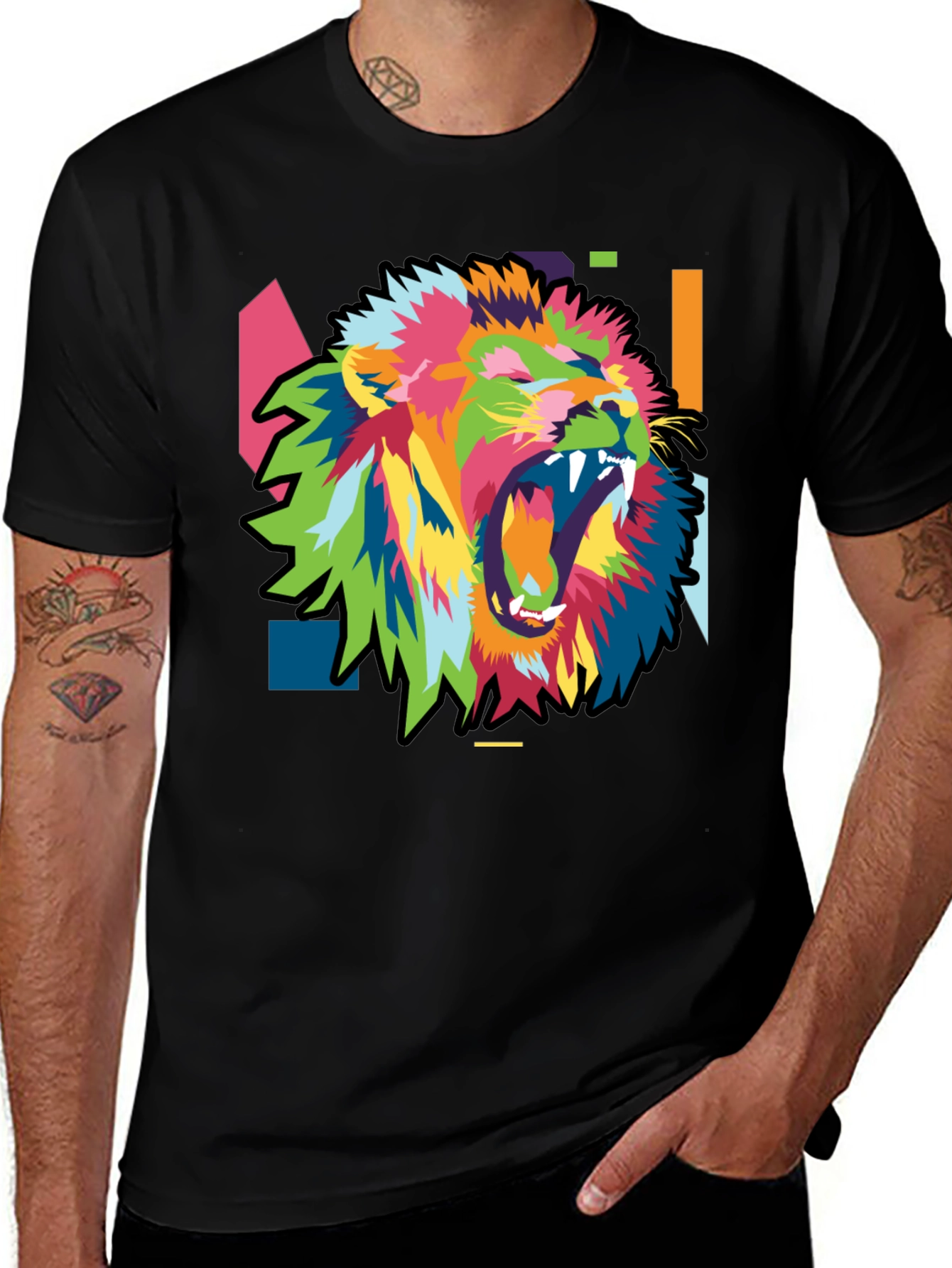 Bold Lion Graphic Print Mens Black T-Shirt