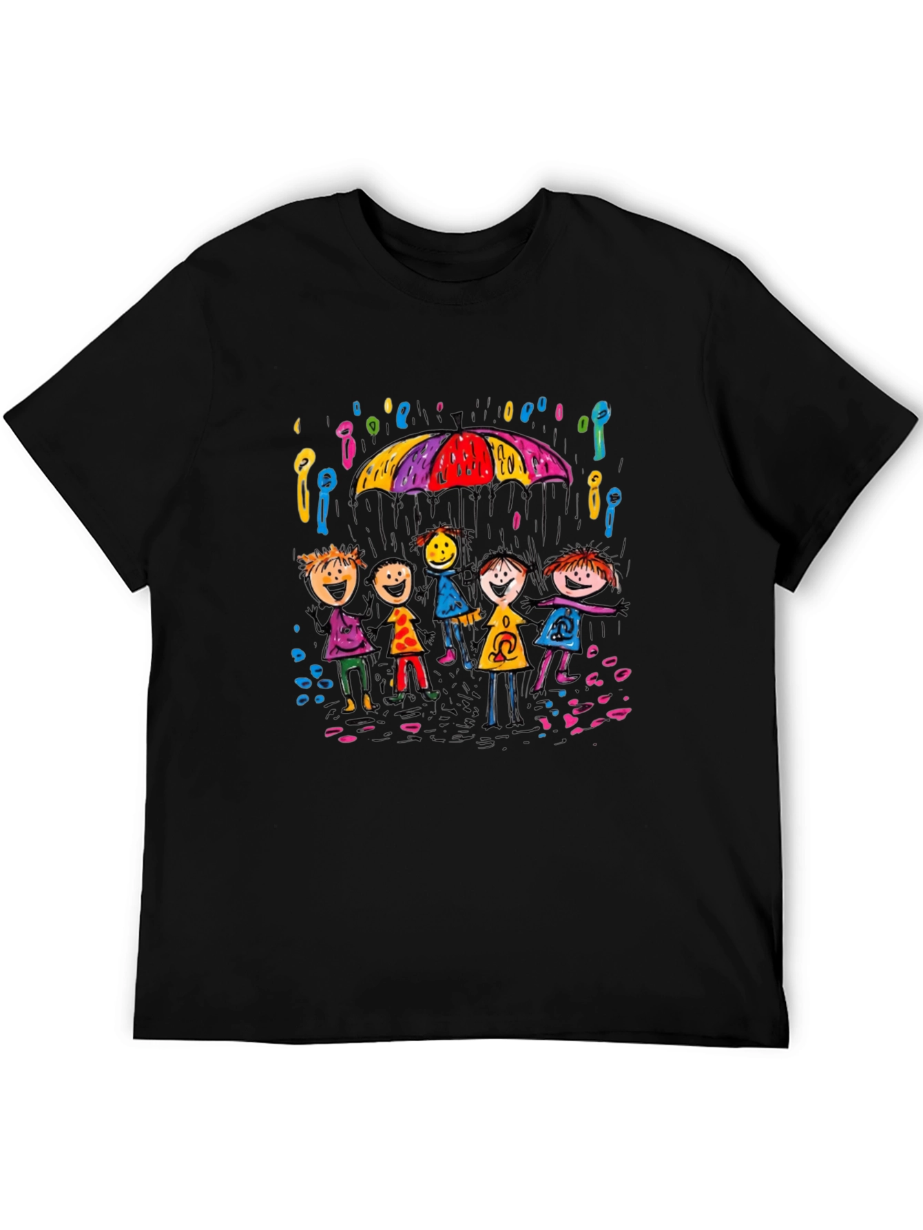 Rainy Day Kids T-Shirt - Black Crew Neck