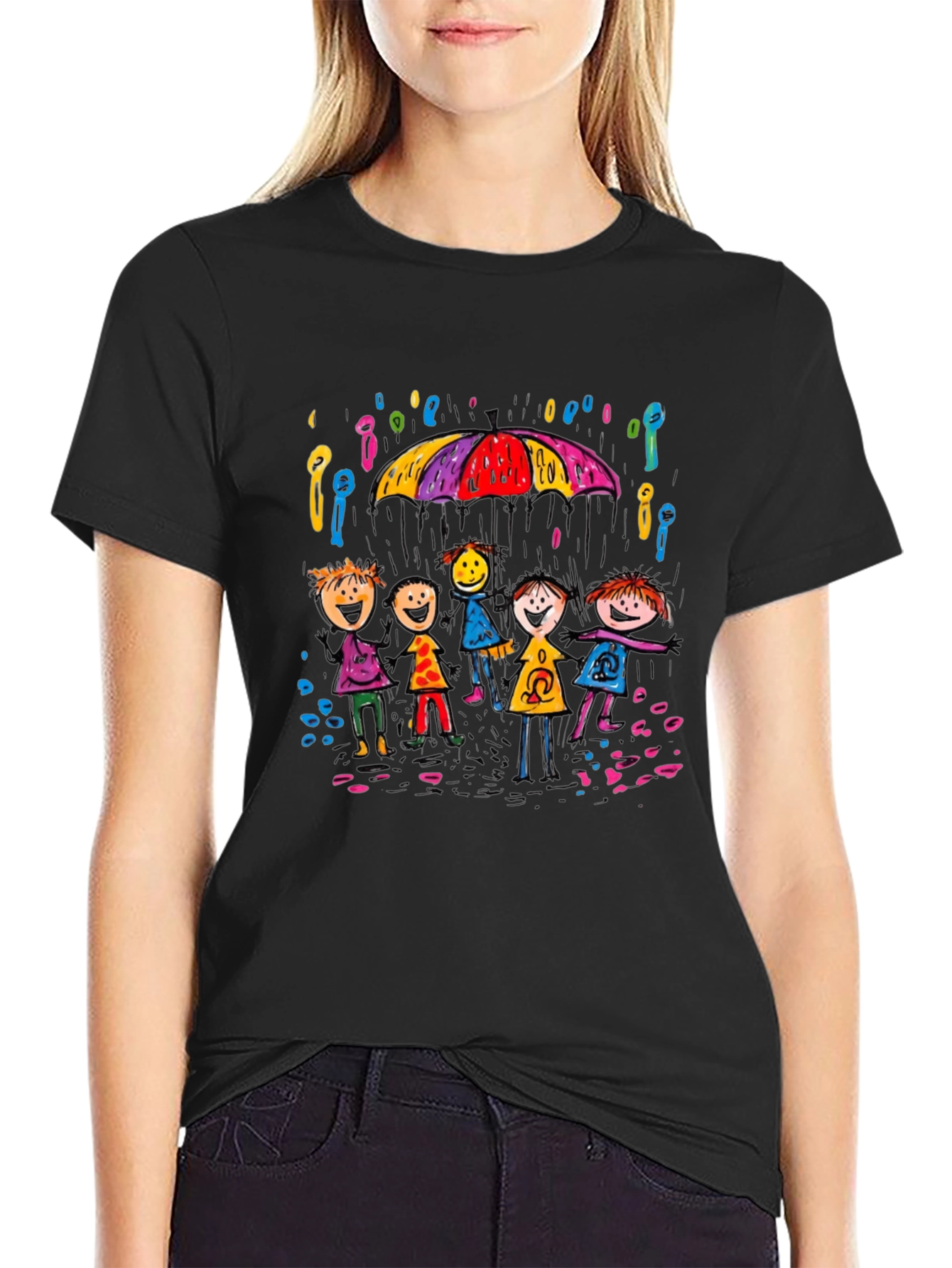 Rainy Day Kids T-Shirt - Black Crew Neck