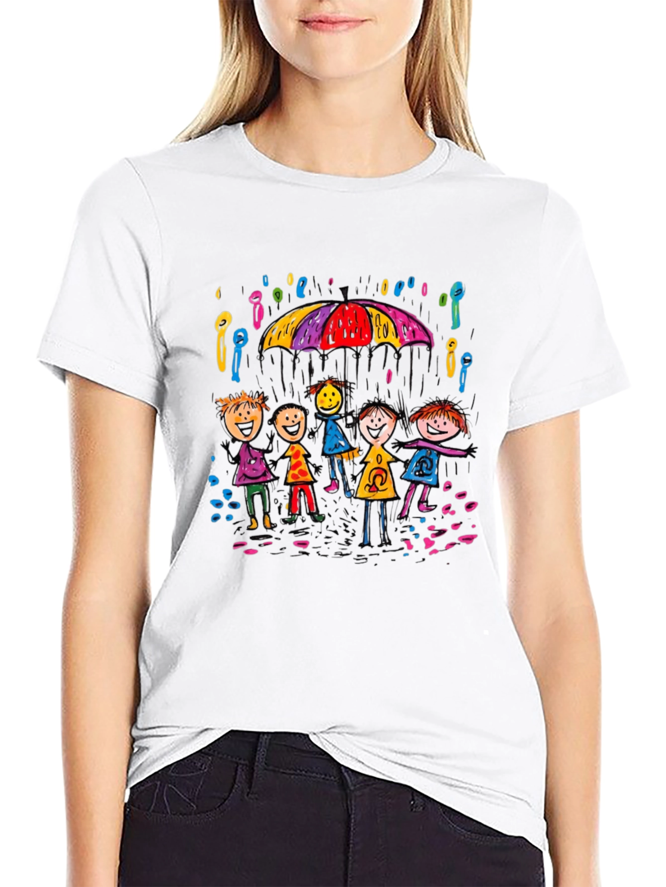 Rainy Day Kids T-Shirt - Black Crew Neck
