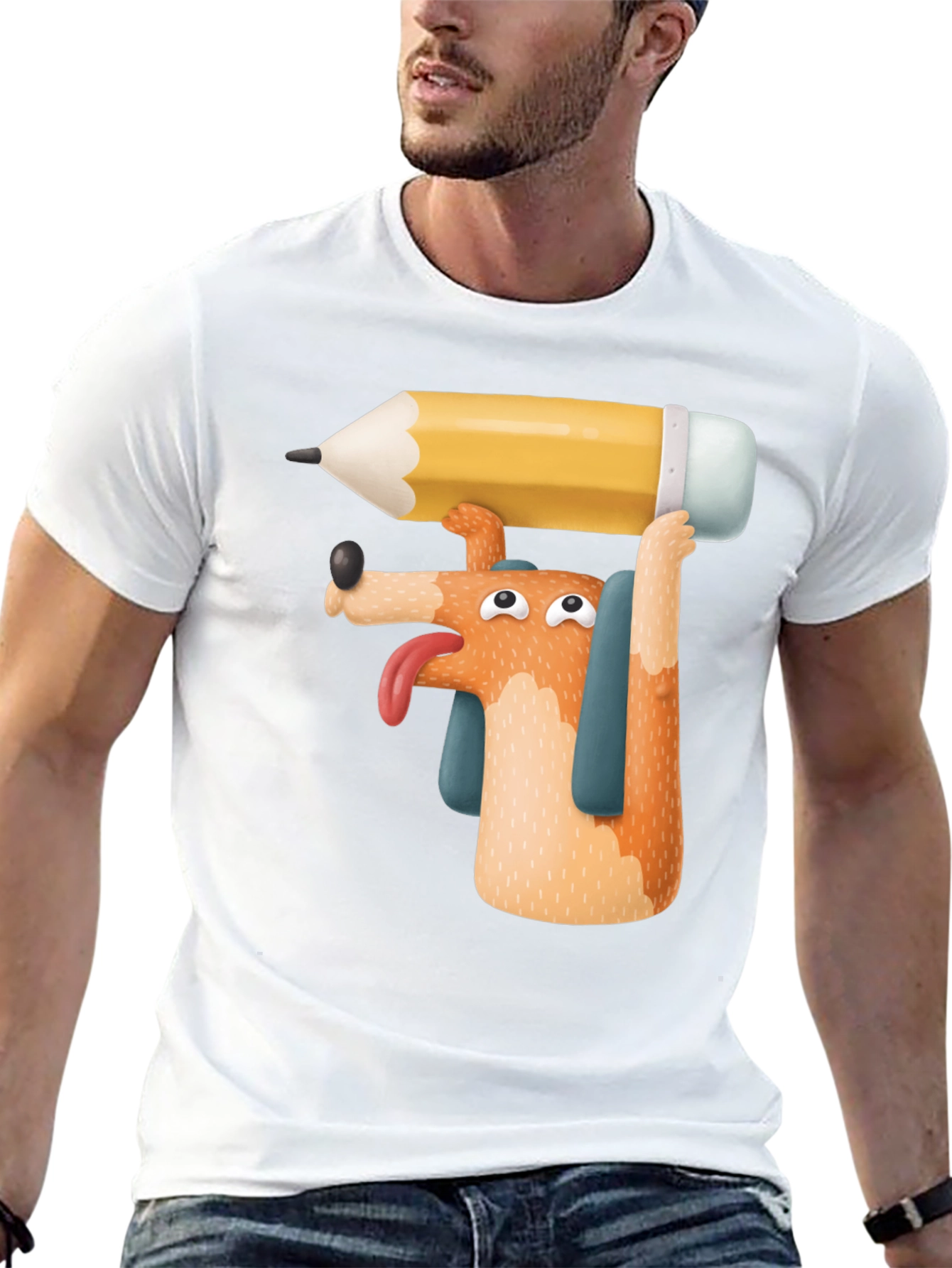Dog with Pencil T-Shirt - Funny Graphic Tee