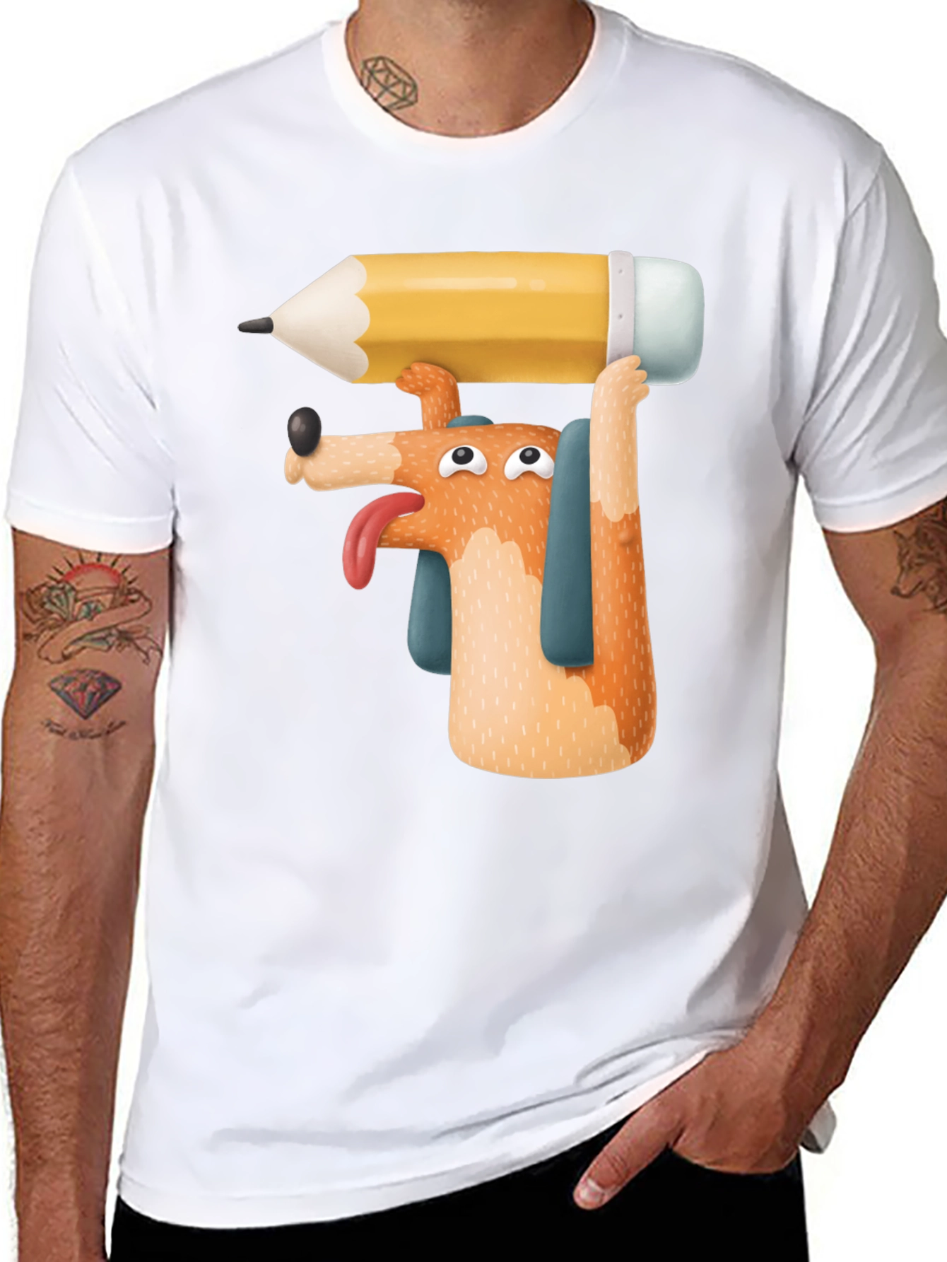 Dog with Pencil T-Shirt - Funny Graphic Tee