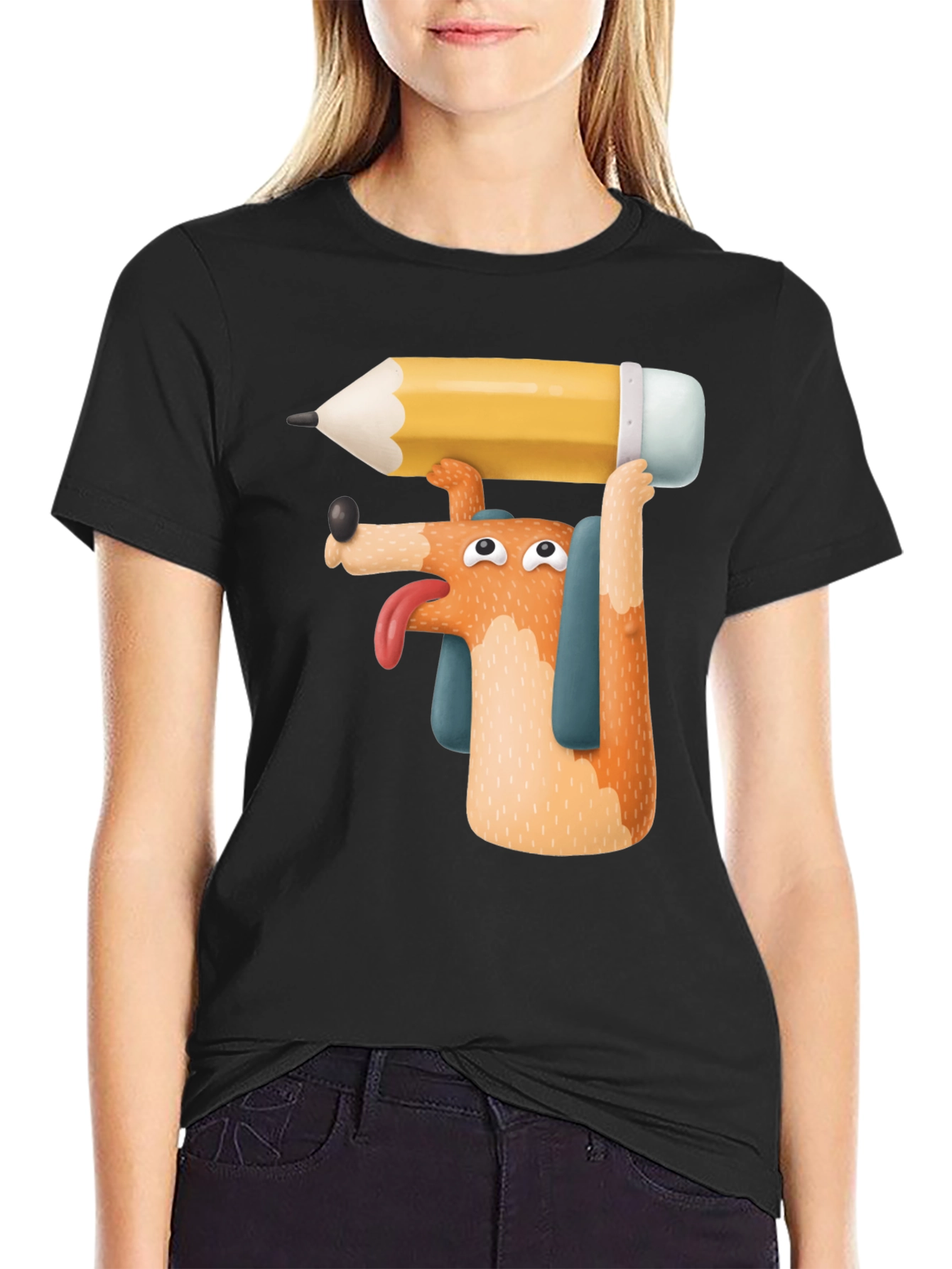Dog with Pencil T-Shirt - Funny Graphic Tee