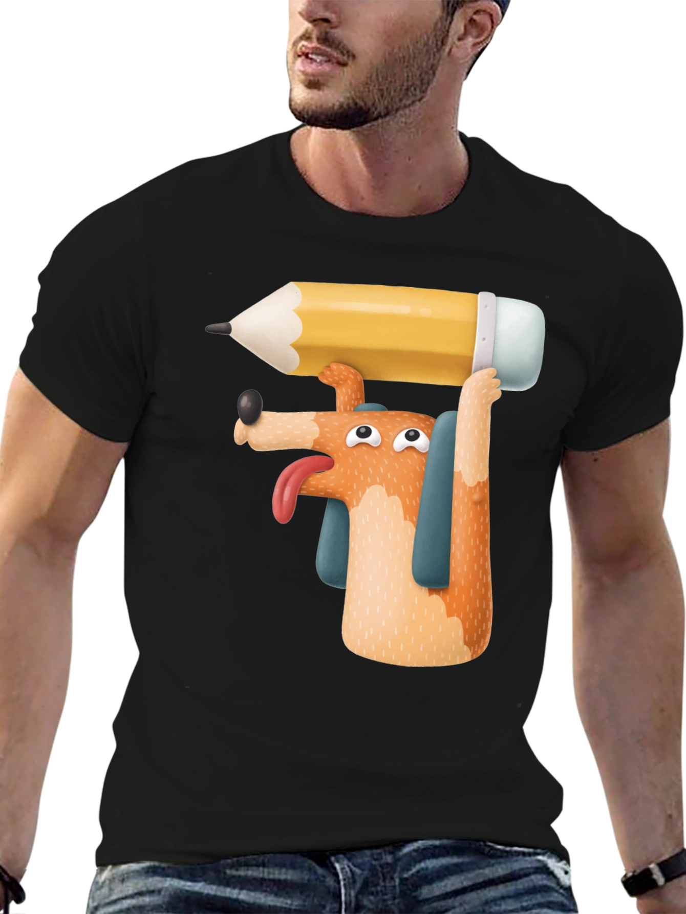 Dog with Pencil T-Shirt - Funny Graphic Tee