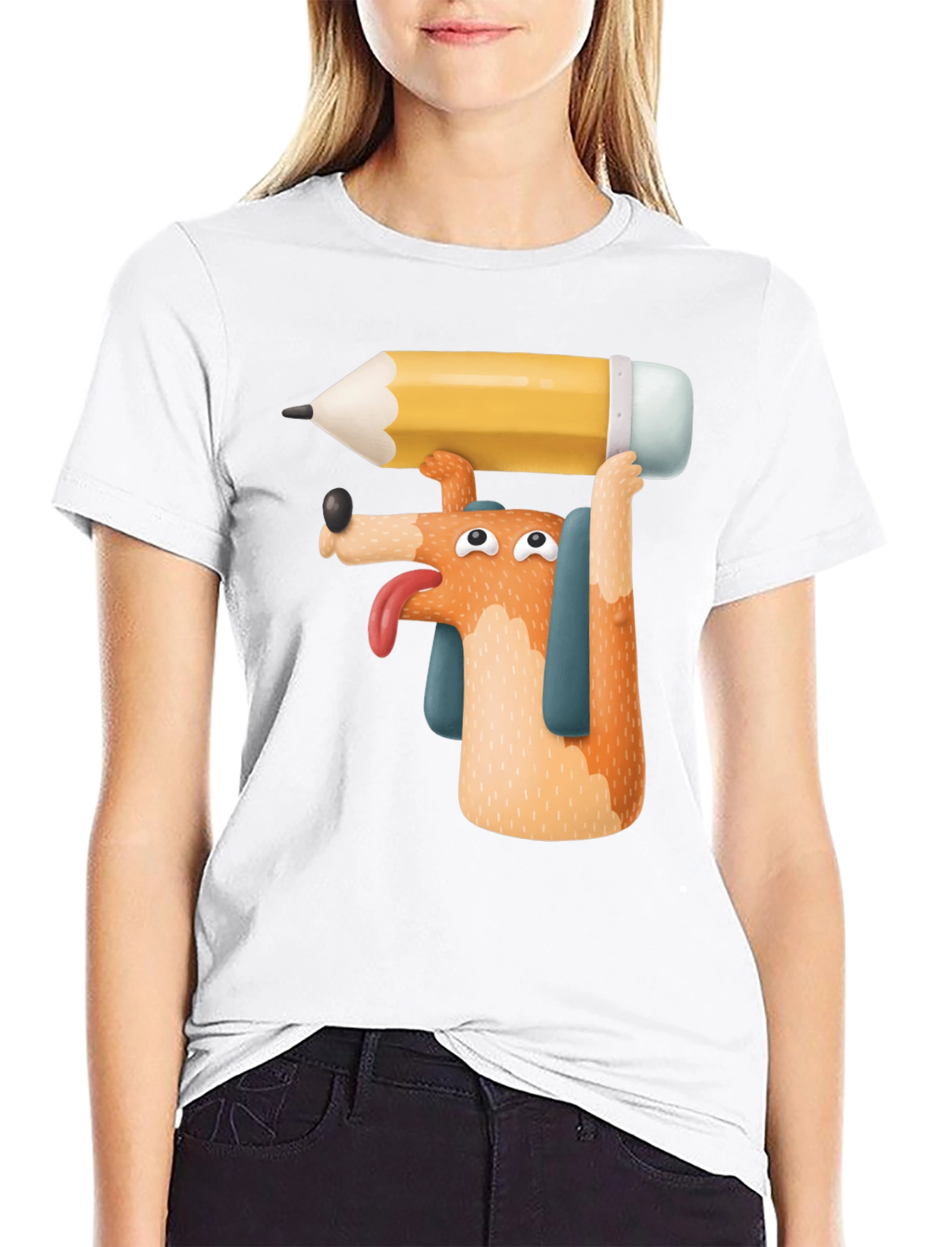 Dog with Pencil T-Shirt - Funny Graphic Tee