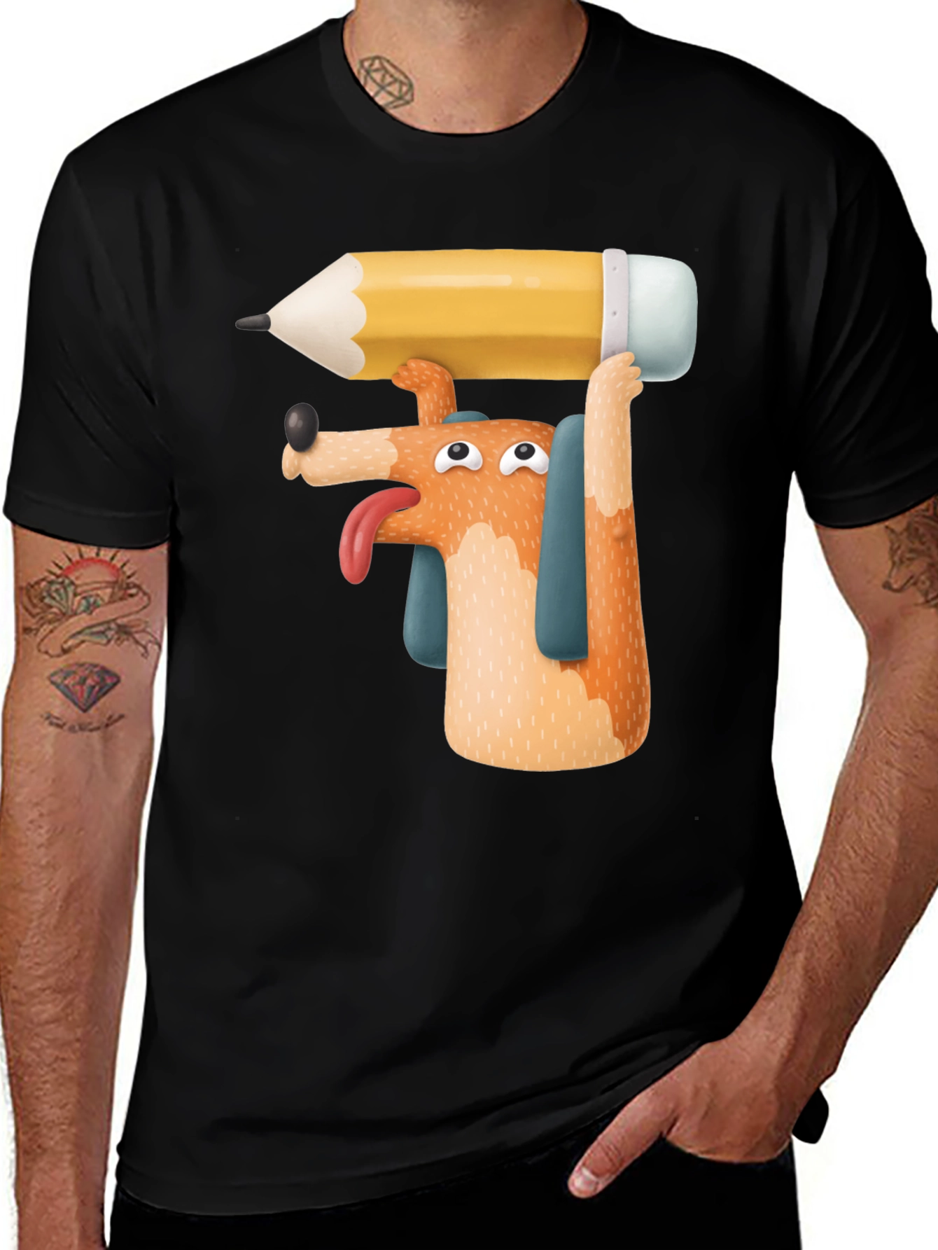 Dog with Pencil T-Shirt - Funny Graphic Tee