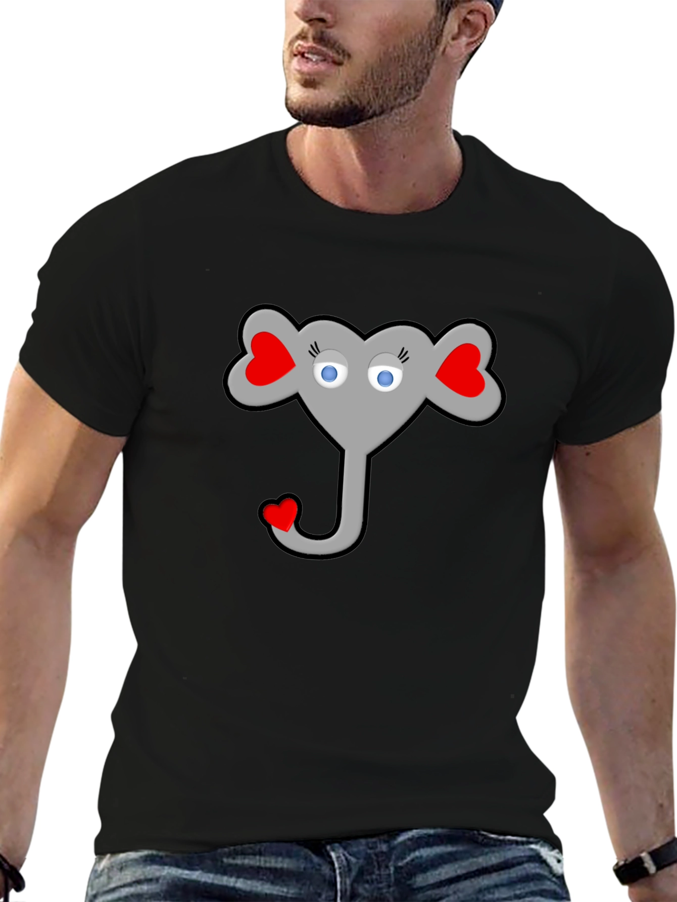 Heart Elephant Graphic Black T-Shirt