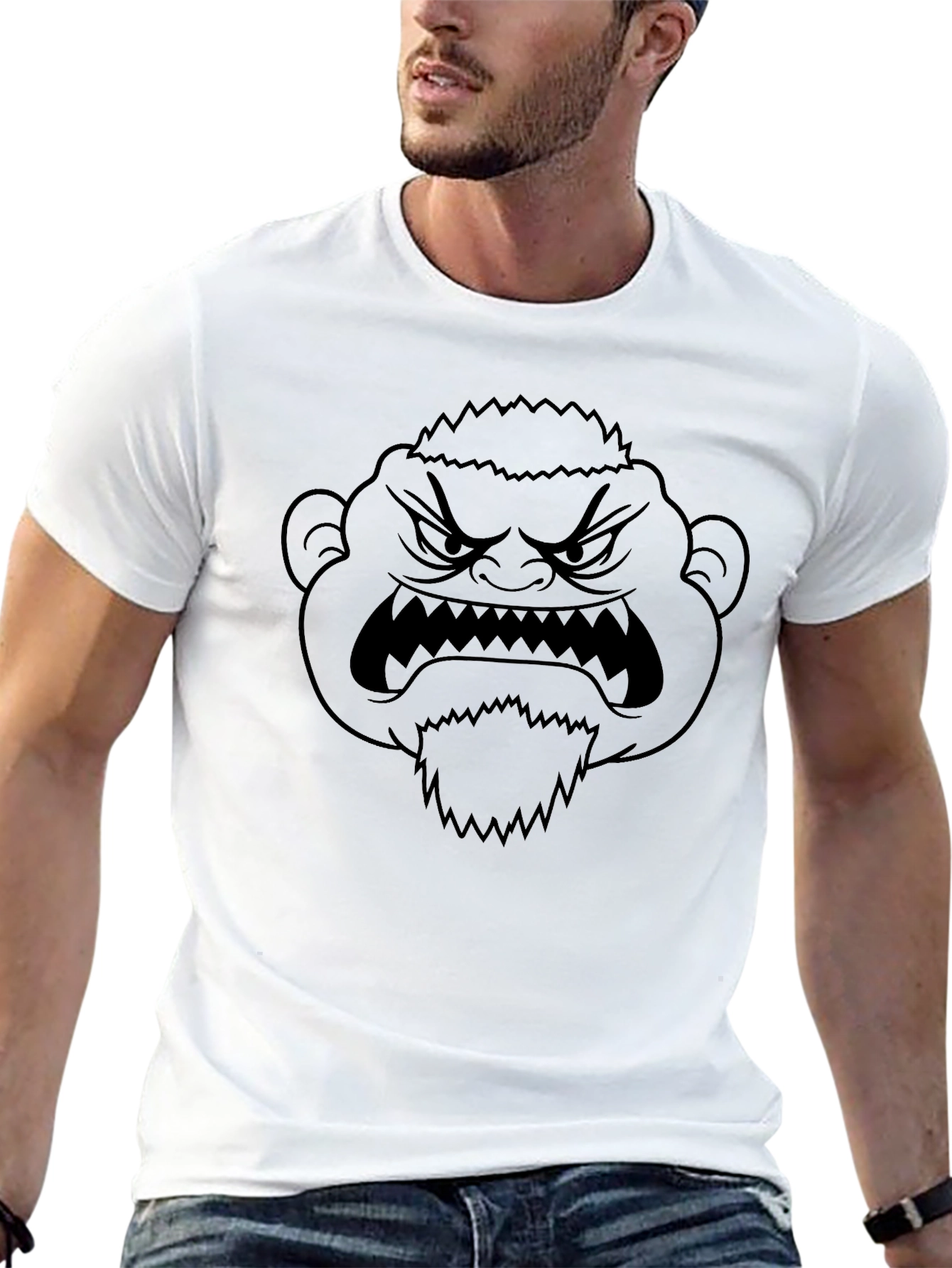 Mens Black T-Shirt with Angry Cartoon Face