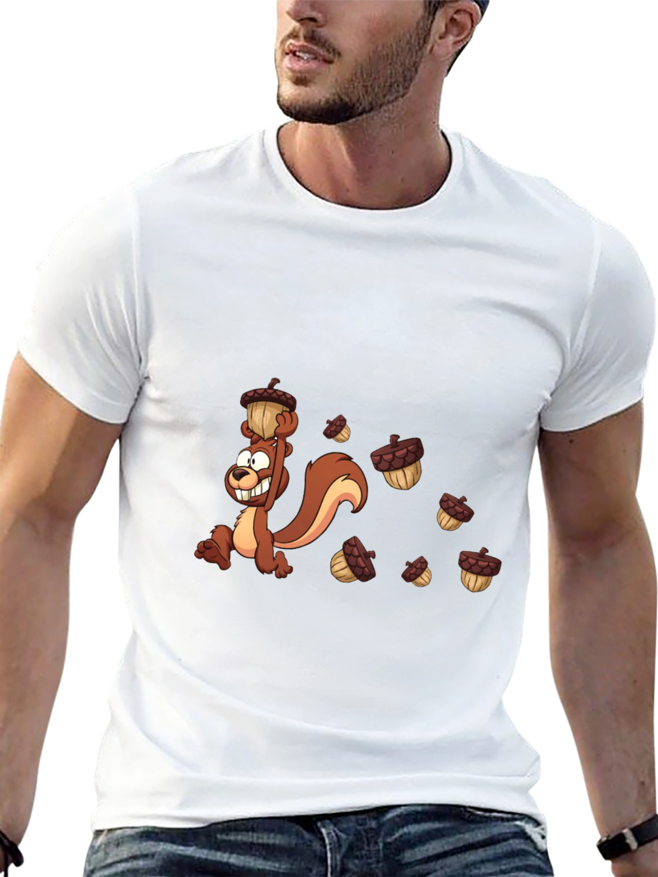 Cartoon Squirrel Acorn Graphic T-Shirt