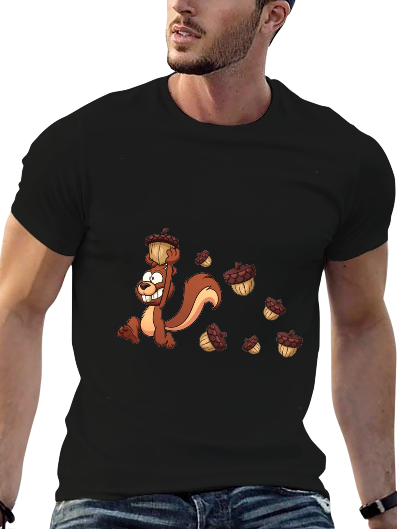 Cartoon Squirrel Acorn Graphic T-Shirt