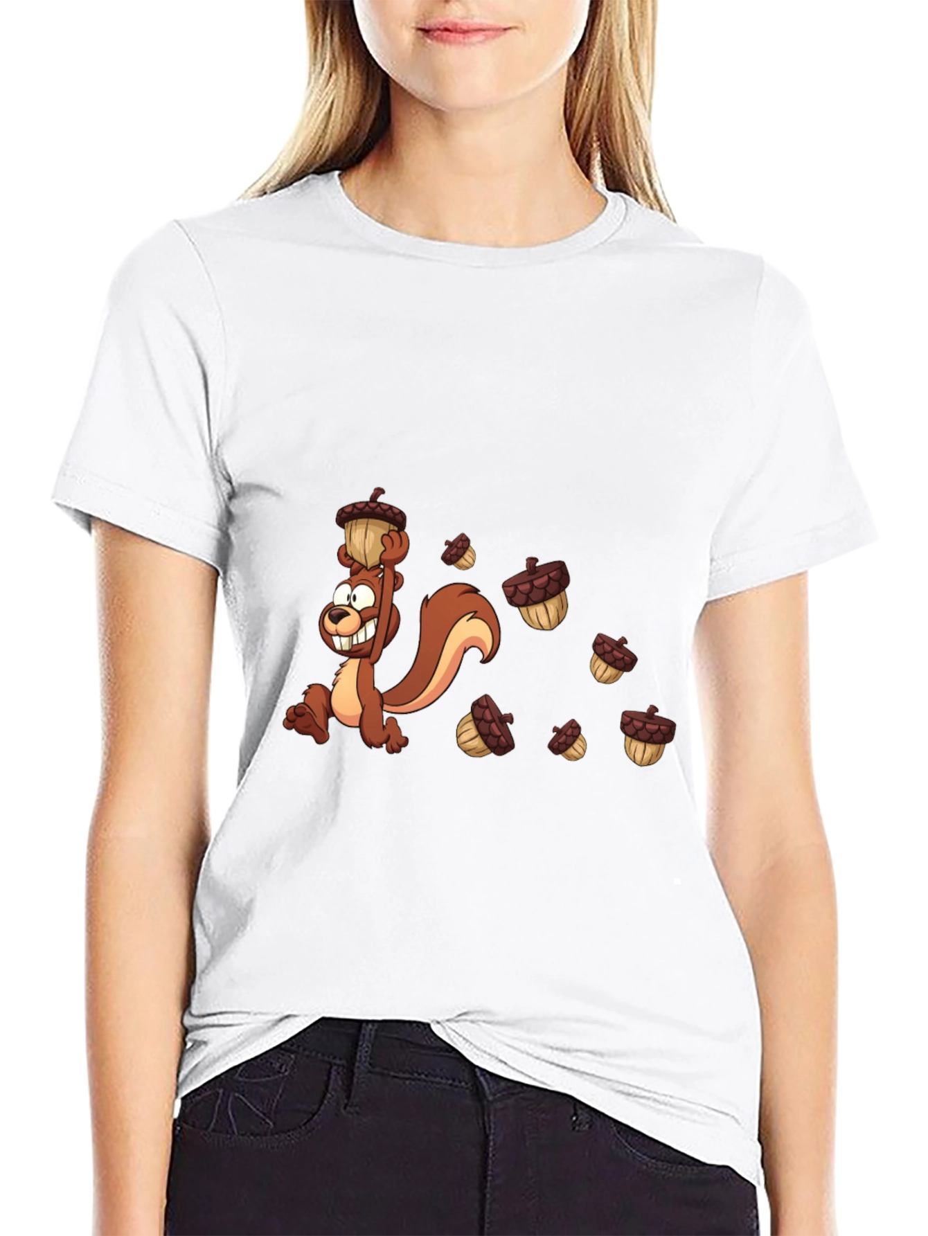 Cartoon Squirrel Acorn Graphic T-Shirt