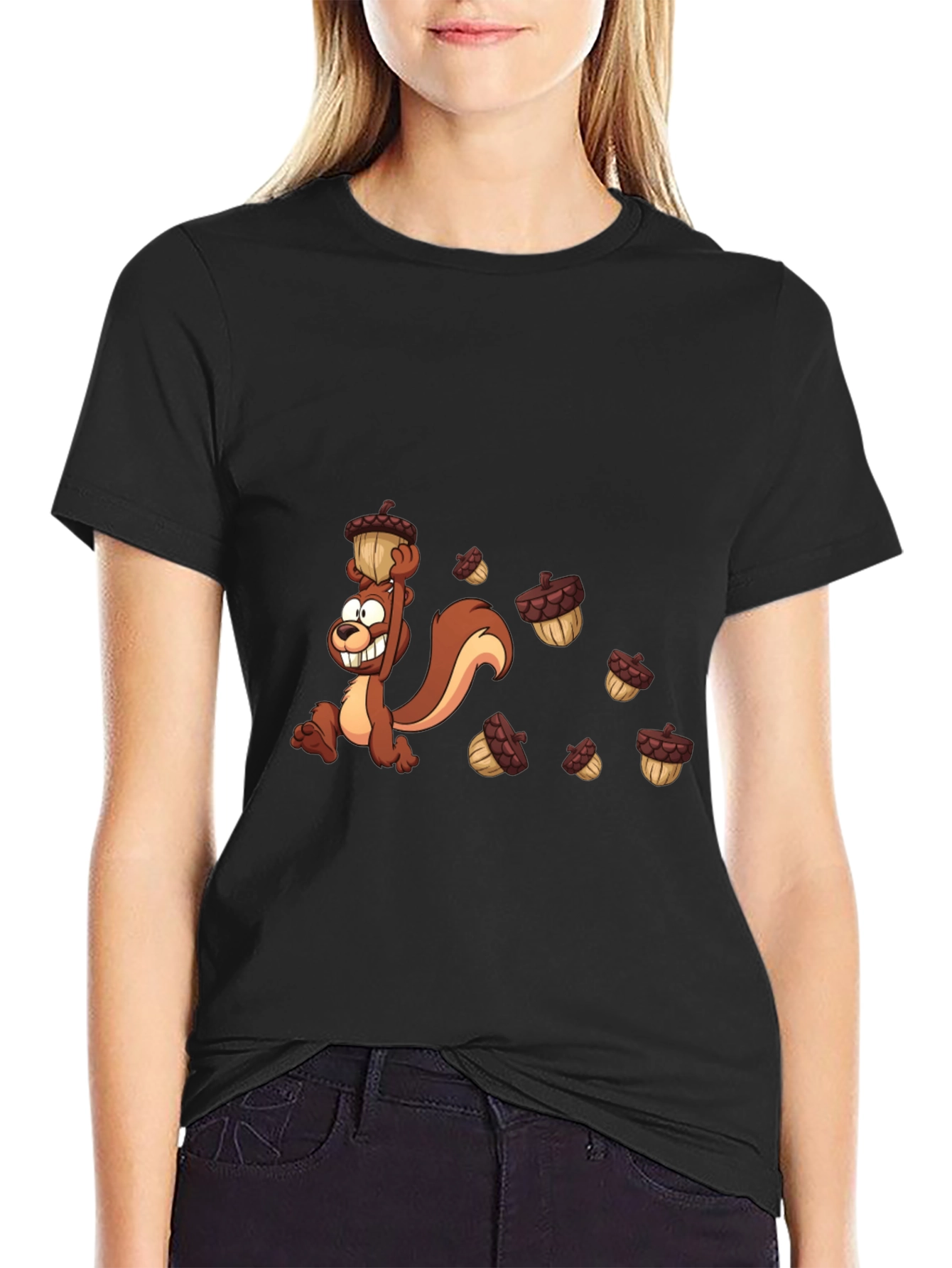 Cartoon Squirrel Acorn Graphic T-Shirt