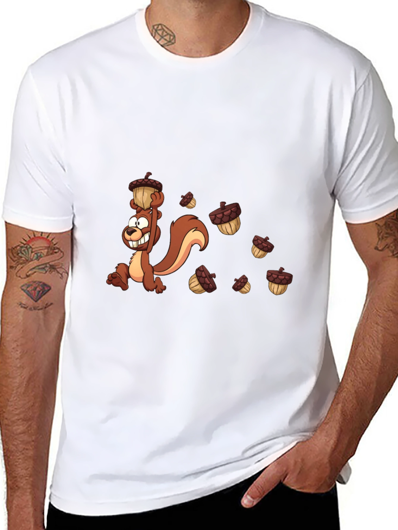 Cartoon Squirrel Acorn Graphic T-Shirt