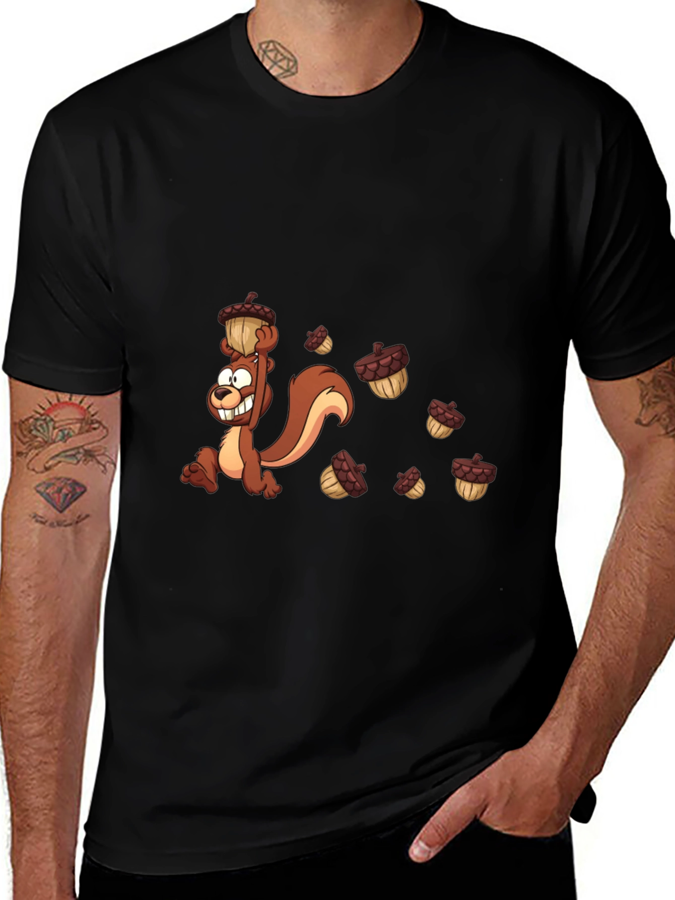 Cartoon Squirrel Acorn Graphic T-Shirt