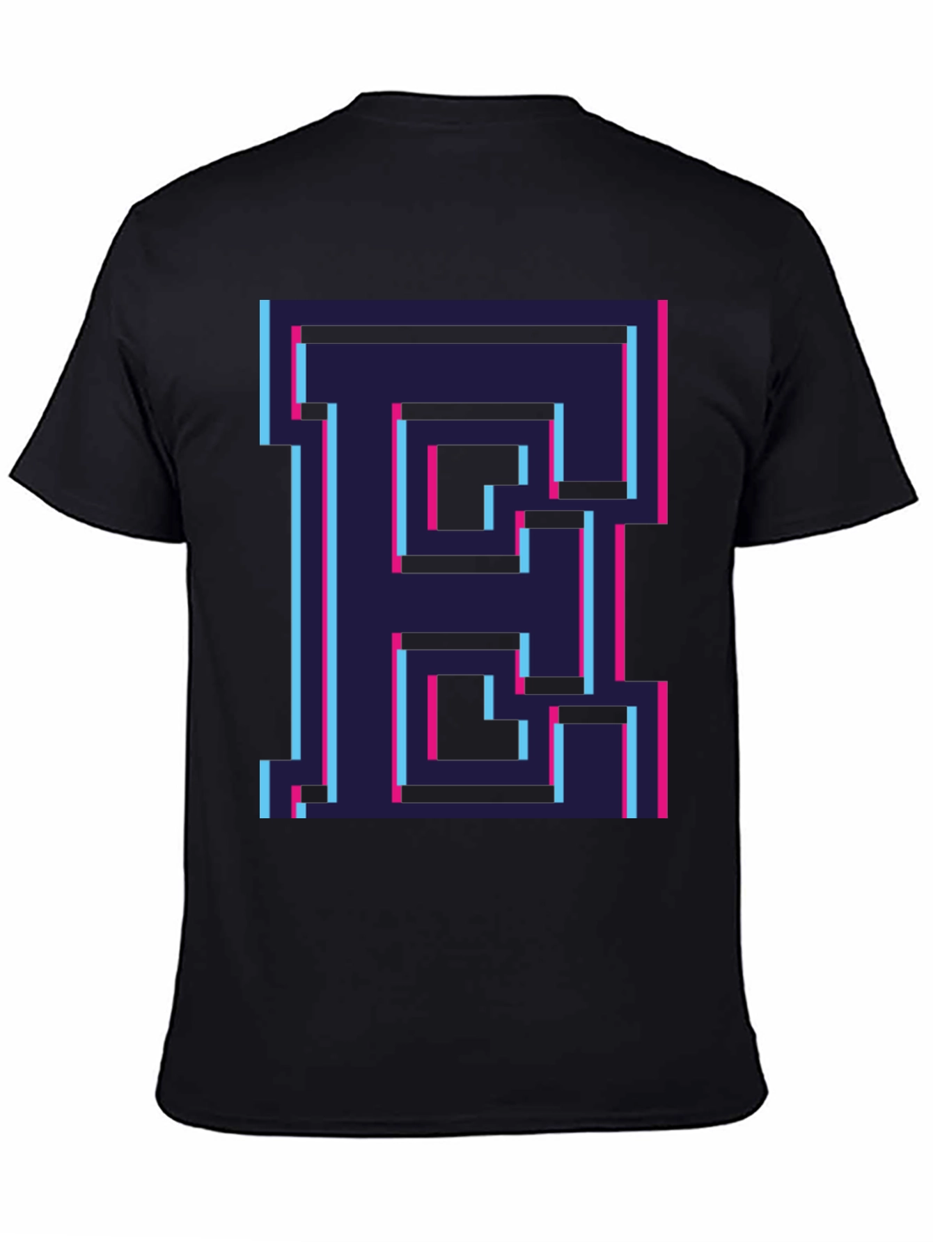 Retro Pixel Letter E Graphic Tee - Black