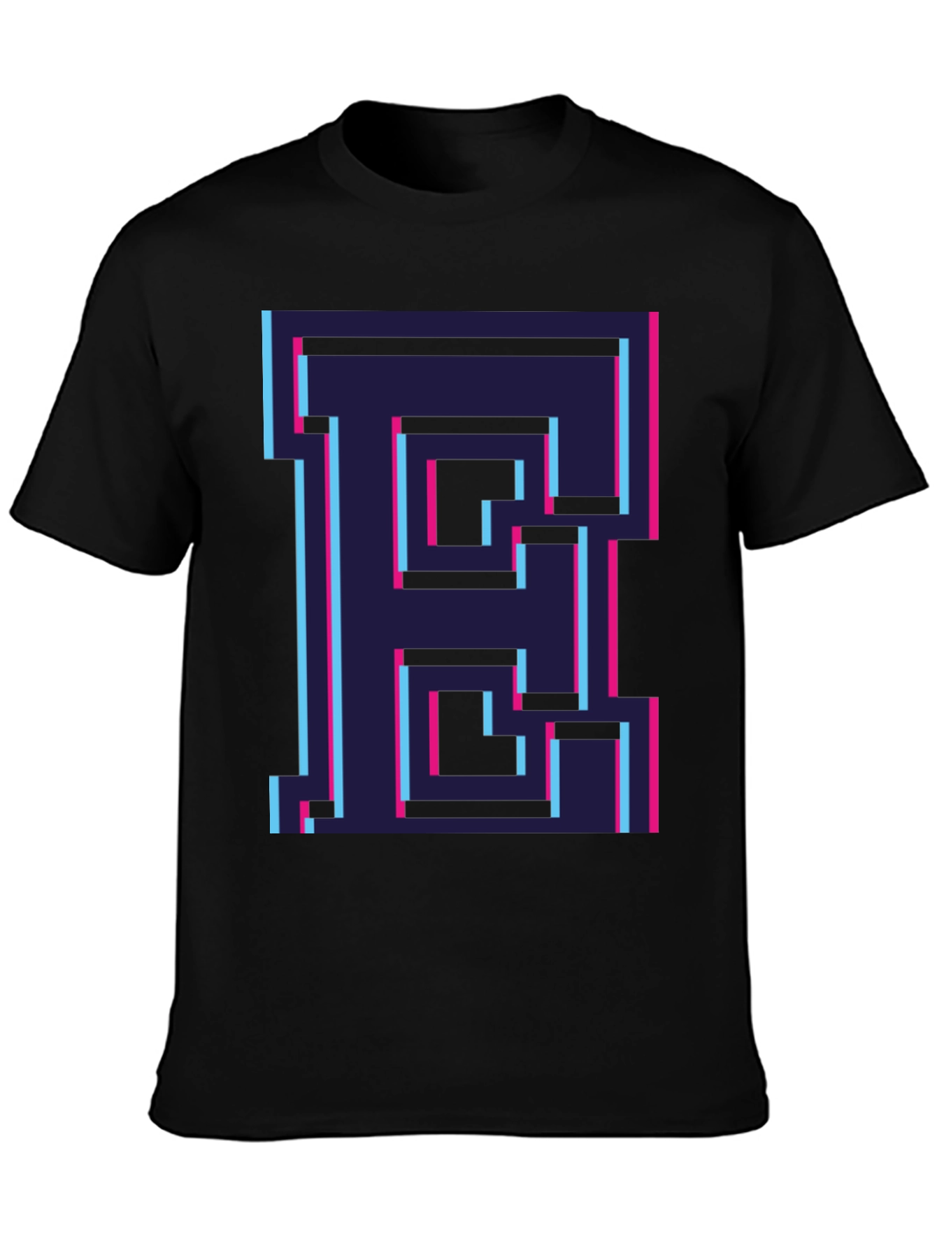 Retro Pixel Letter E Graphic Tee - Black