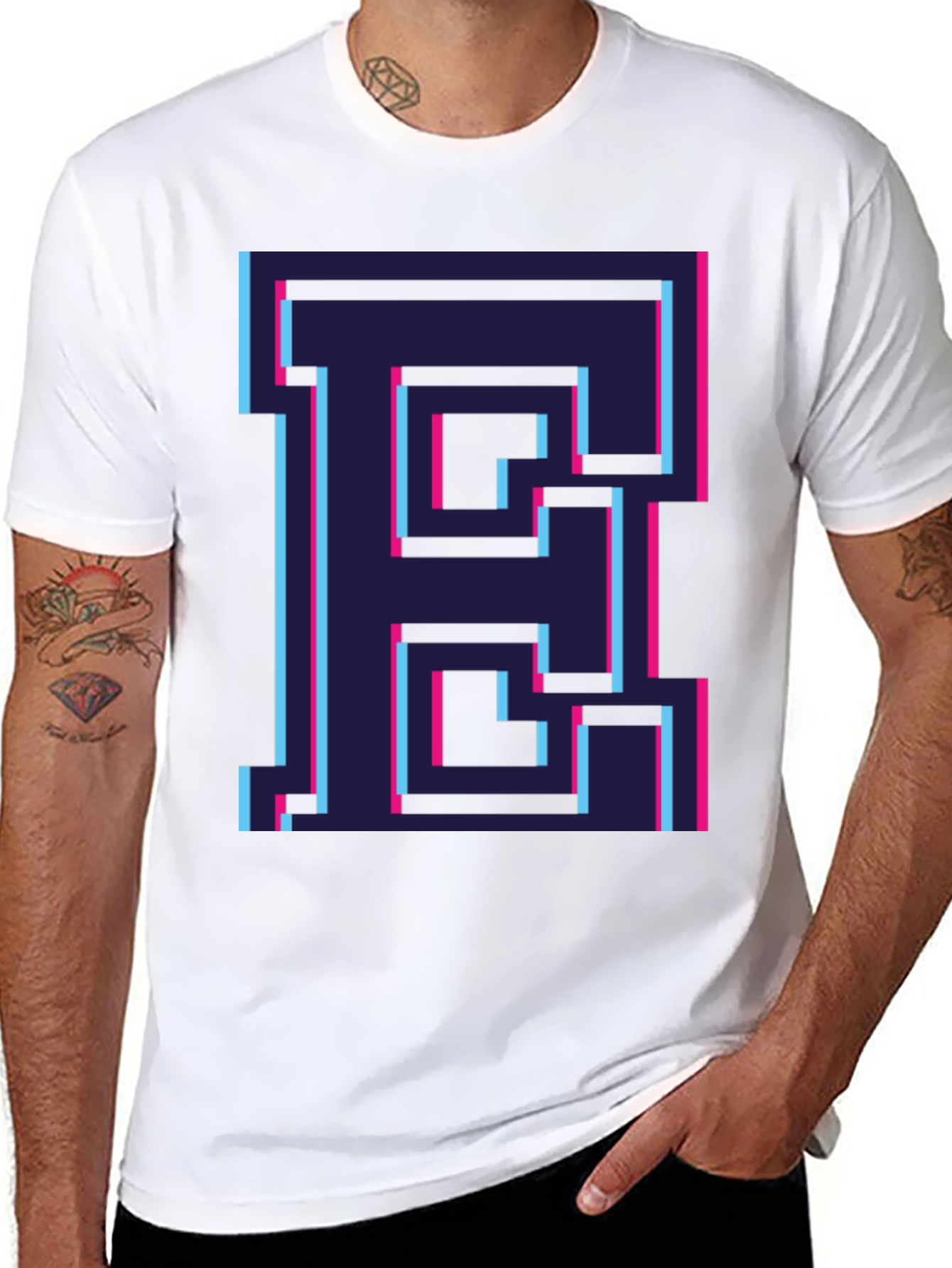 Retro Pixel Letter E Graphic Tee - Black