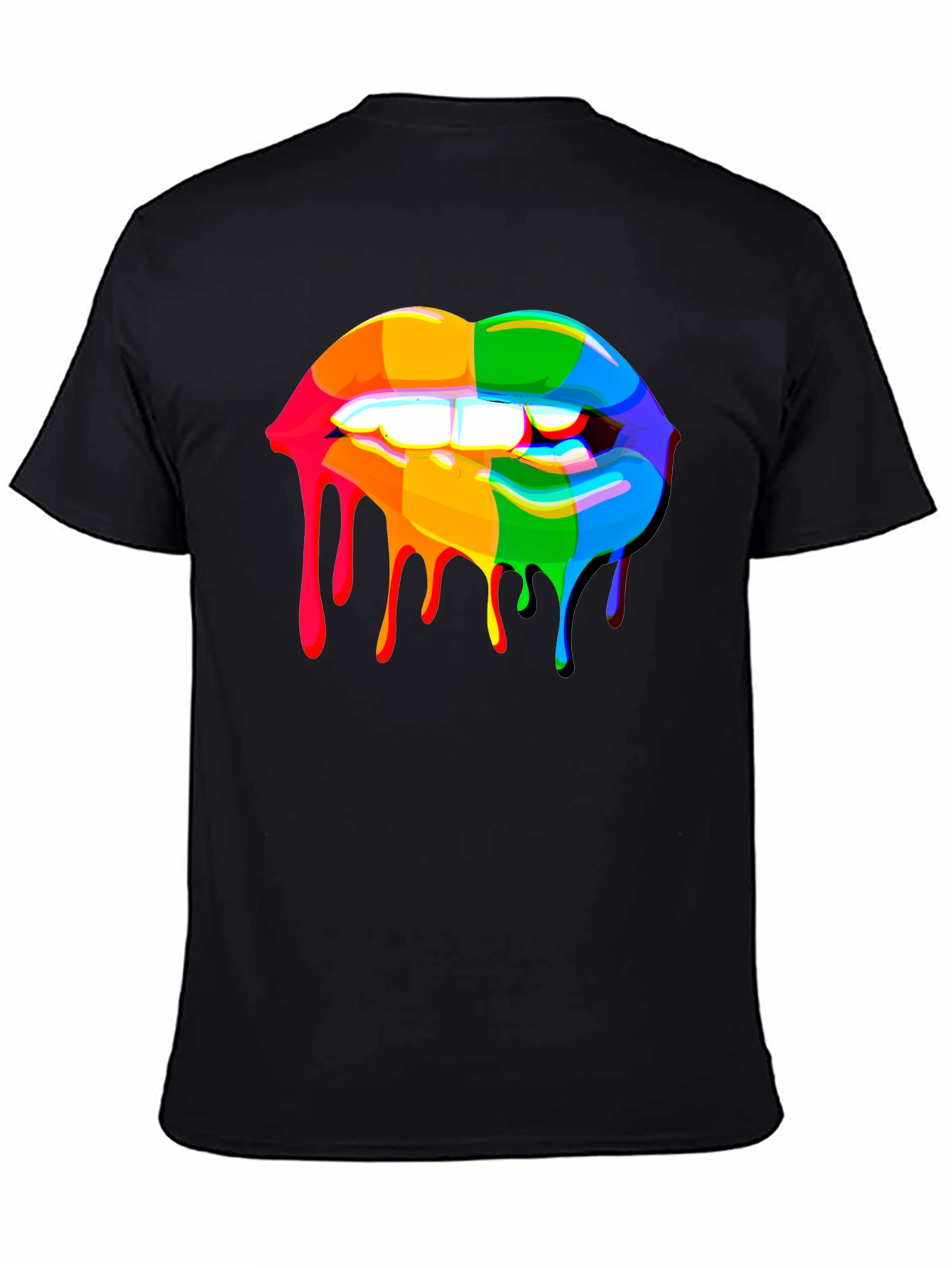 Rainbow Dripping Lips Graphic Black T-Shirt