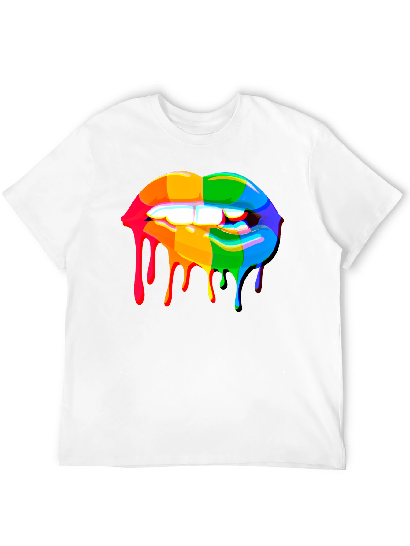 Rainbow Dripping Lips Graphic Black T-Shirt
