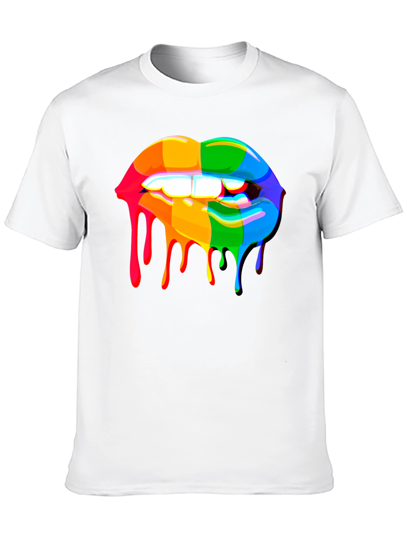 Rainbow Dripping Lips Graphic Black T-Shirt