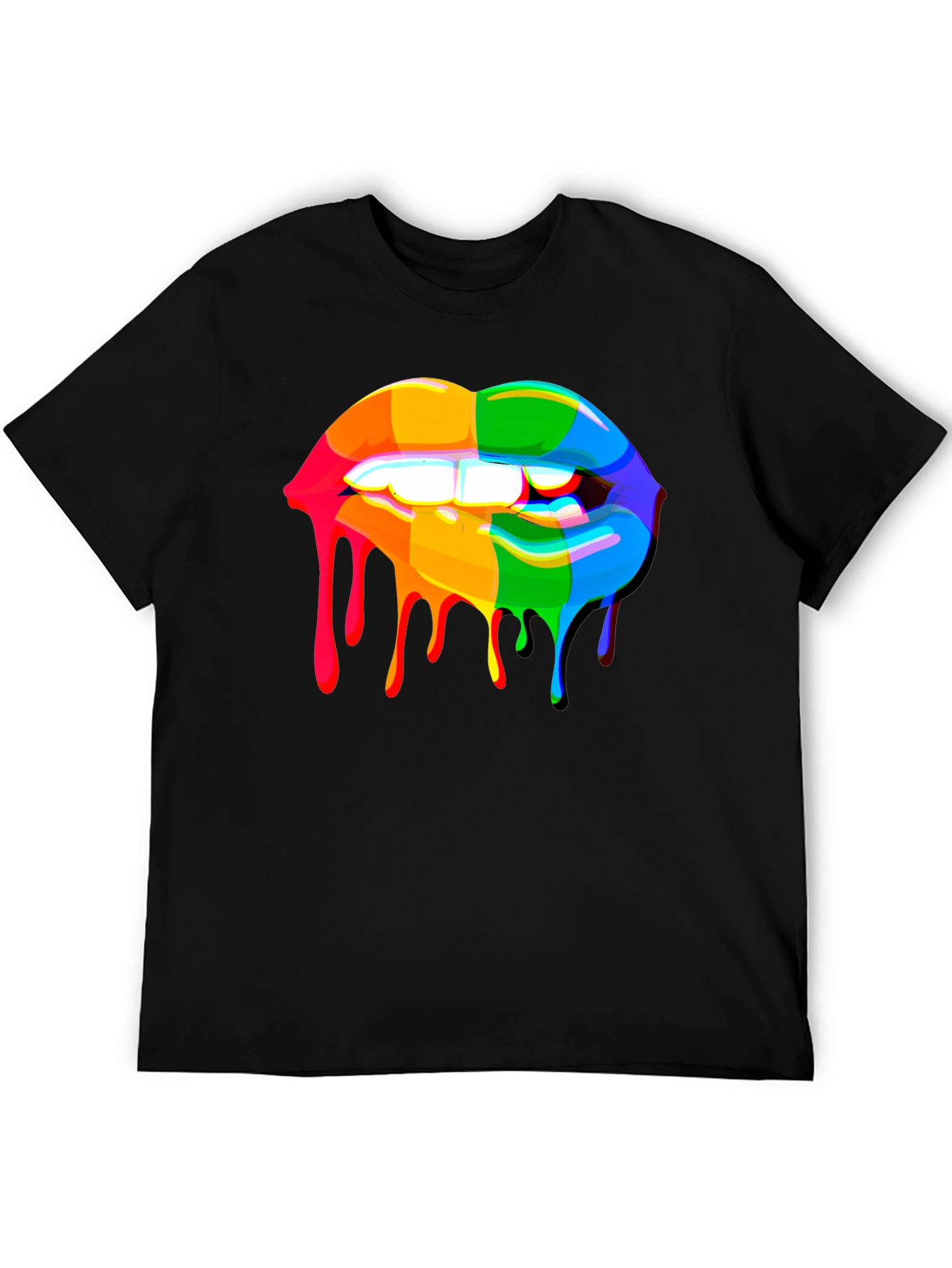 Rainbow Dripping Lips Graphic Black T-Shirt