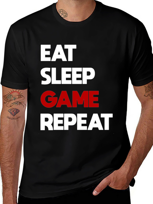 Eat Sleep Game Repeat Black Graphic Tee