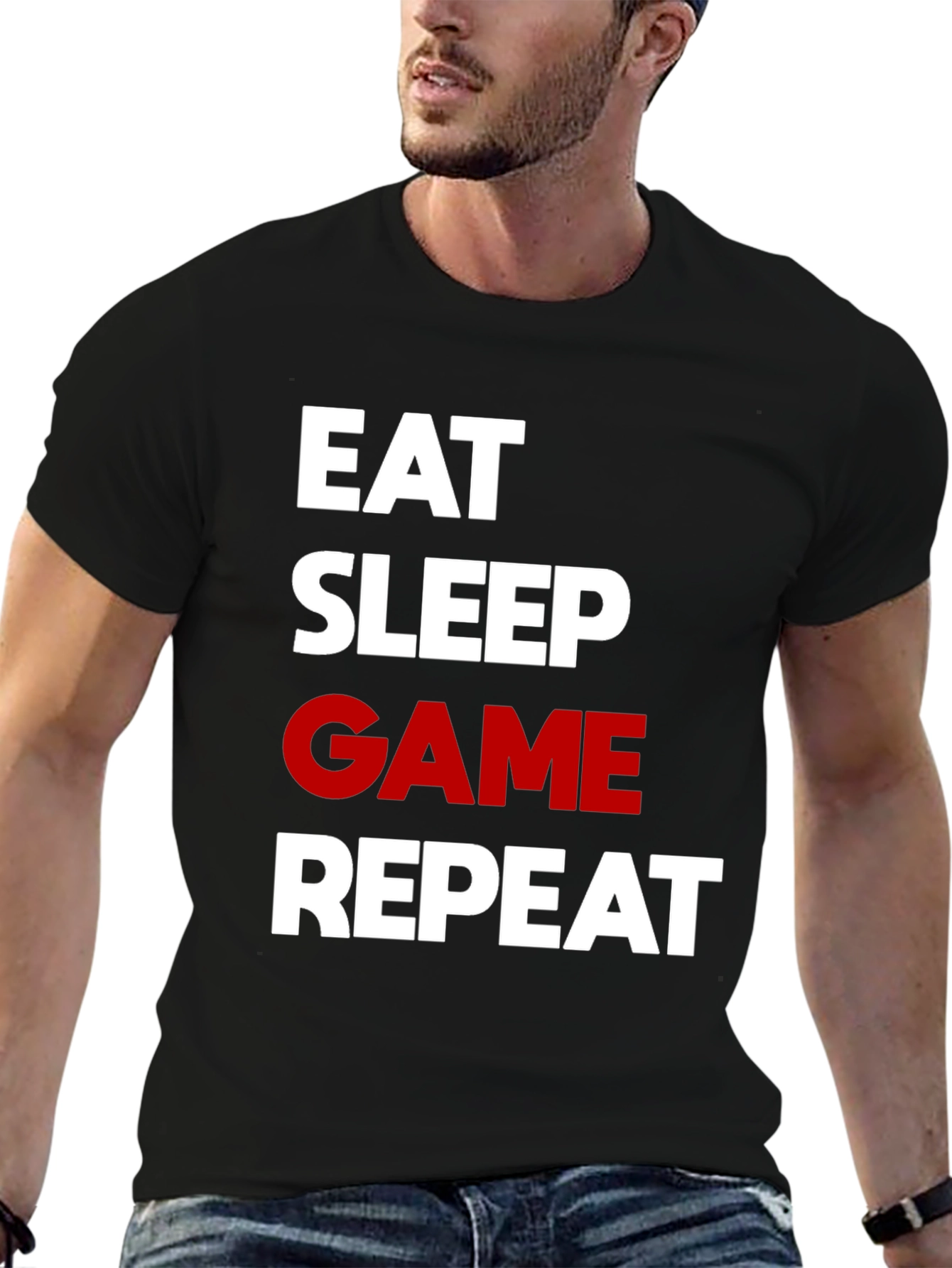Eat Sleep Game Repeat Black Graphic Tee